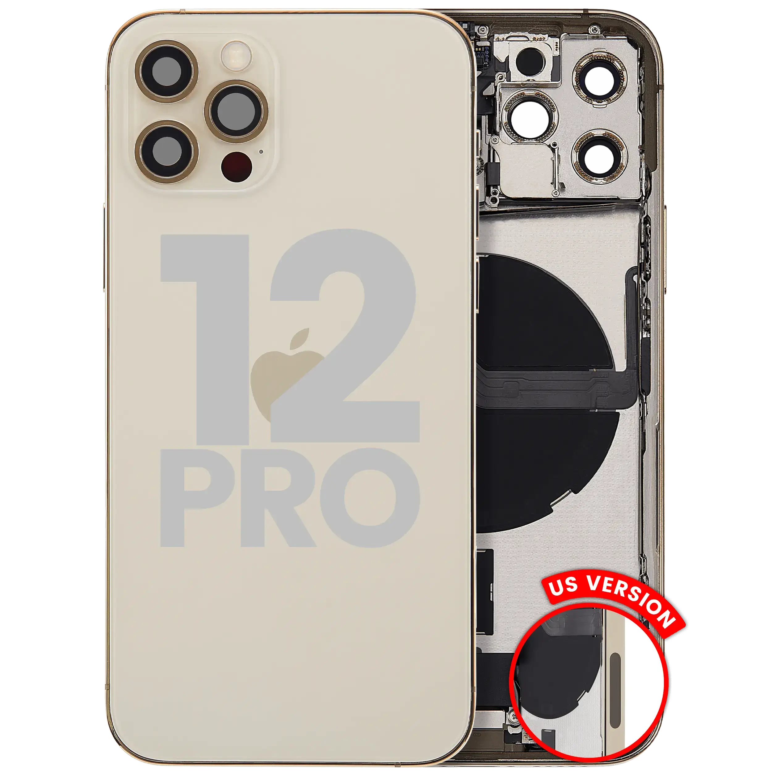 Scocca posteriore con flat connettore di ricarica e minuteria per iPhone 12 Pro (US Version) (Used Service Pack Pull: Grade B) (Oro)