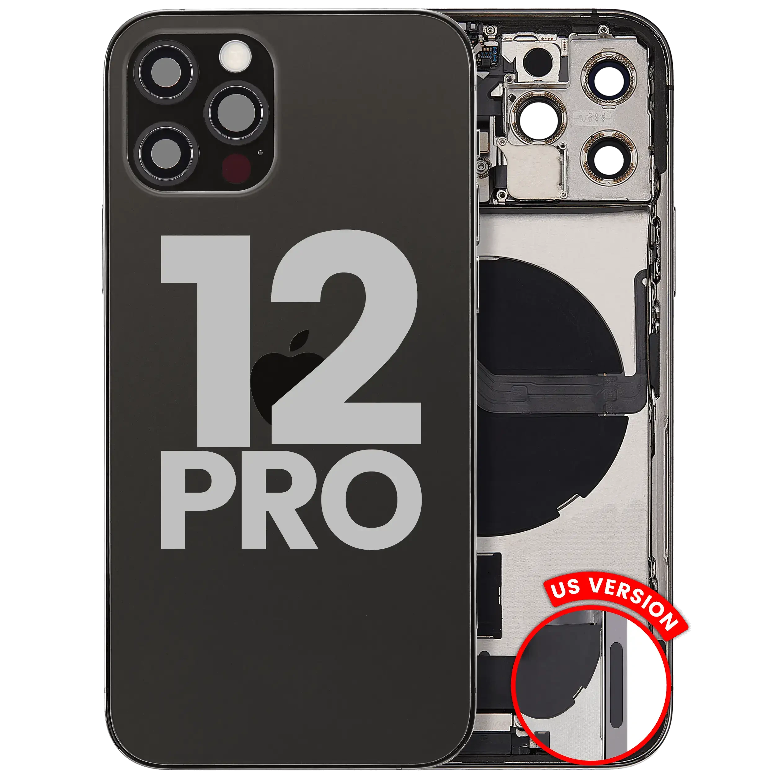 Scocca posteriore con flat connettore di ricarica e minuteria per iPhone 12 Pro (US Version) (Used Service Pack Pull: Grade B) (Grafite)