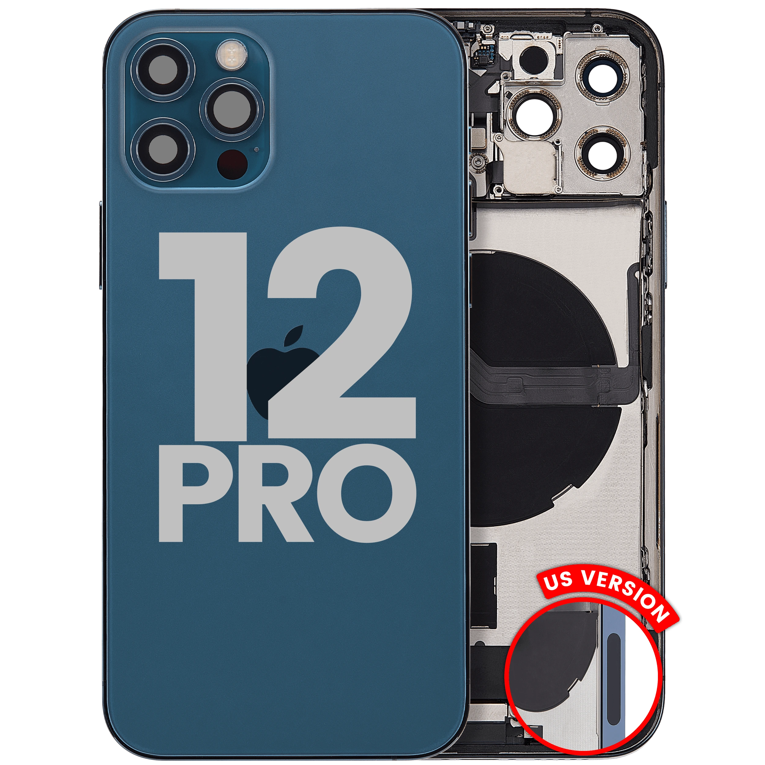 Scocca posteriore con flat connettore di ricarica e minuteria per iPhone 12 Pro (US Version) (Used Service Pack Pull: Grade B) (Pacific Blu)