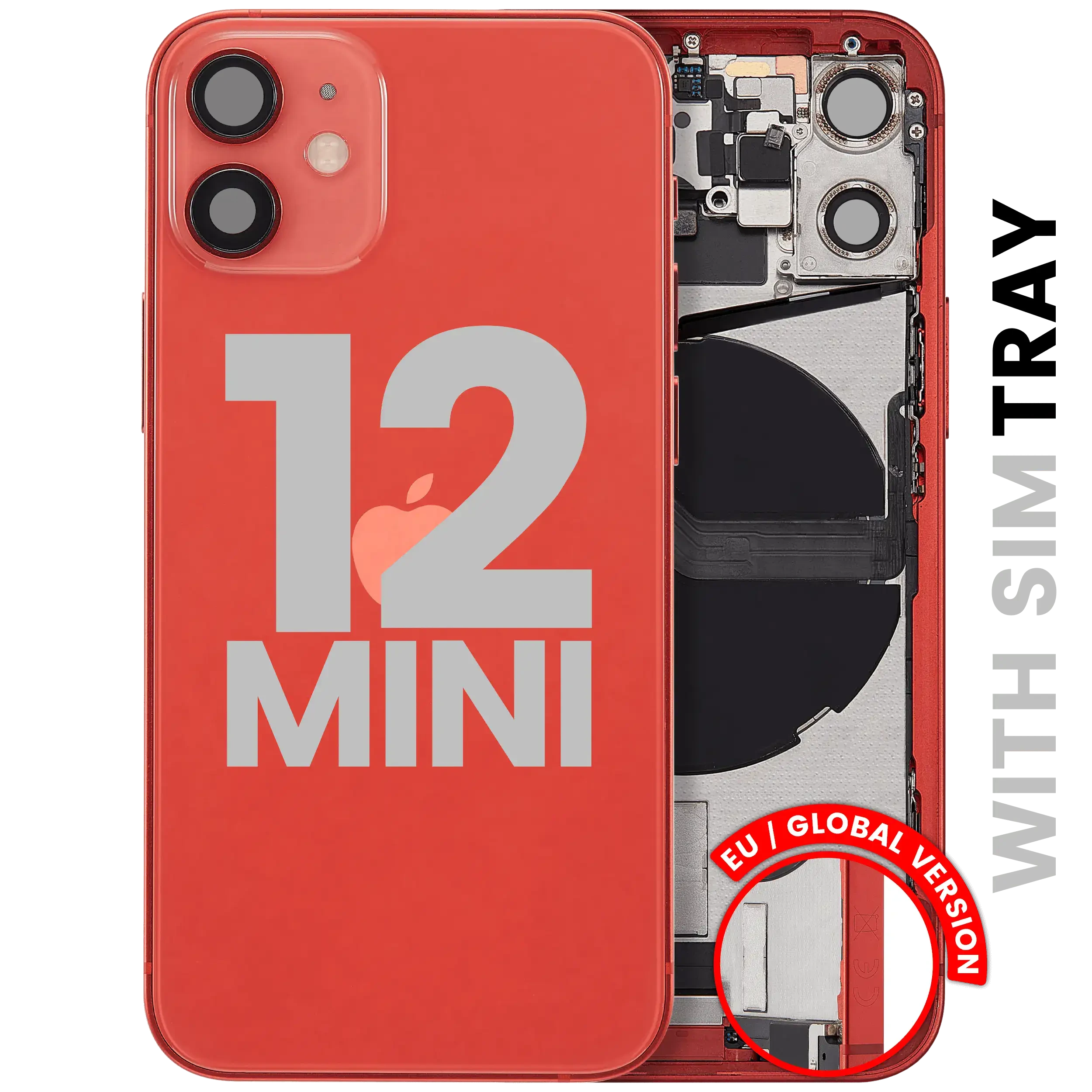 Scocca posteriore con flat connettore di ricarica e minuteria per iPhone 12 Mini (EU / Global Version) (Used Service Pack Pull: grado A) (Rosso)