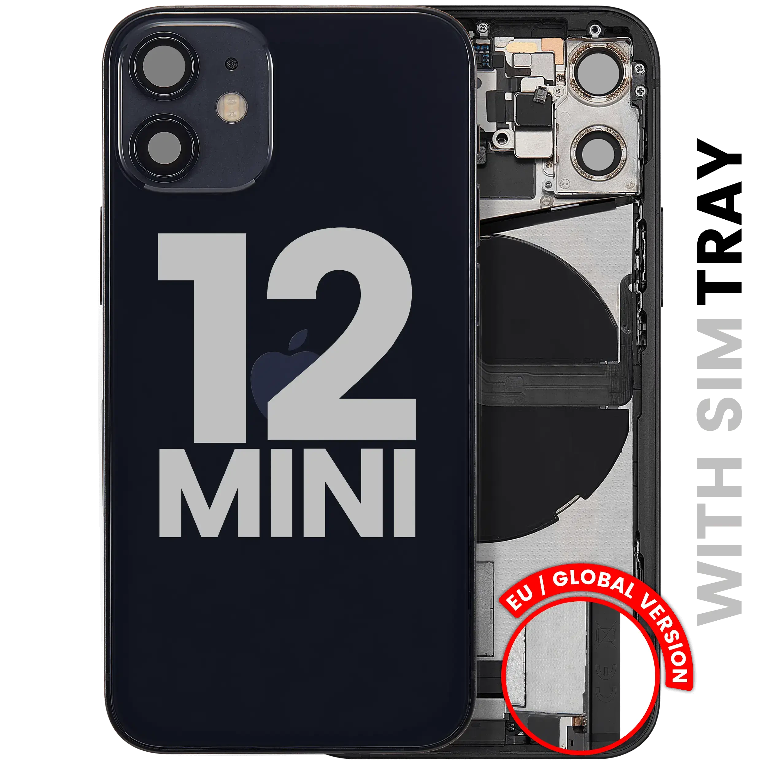 Scocca posteriore con flat connettore di ricarica e minuteria per iPhone 12 Mini (EU / Global Version) (Used Service Pack Pull: Grade B) (Nero)