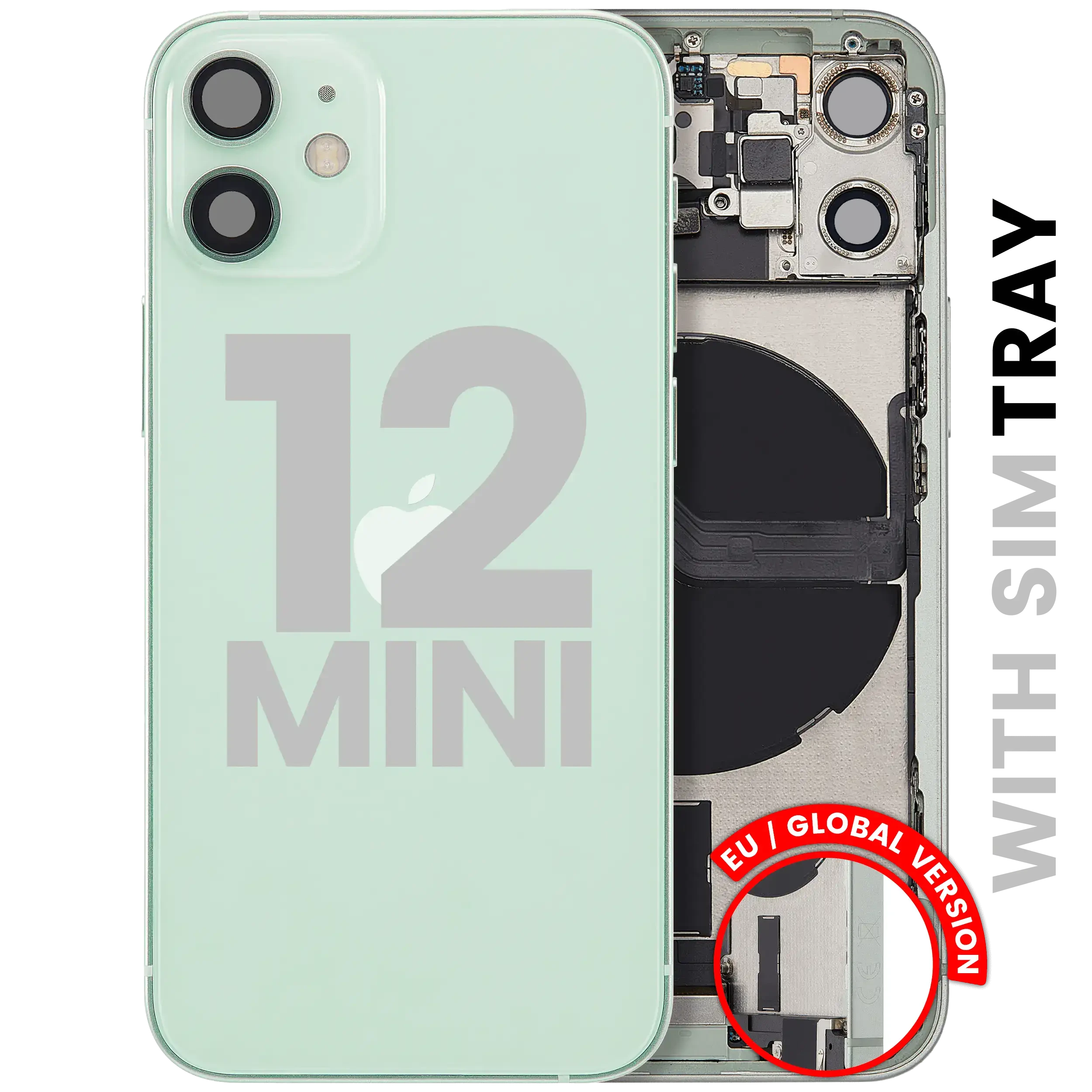 Scocca posteriore con flat connettore di ricarica e minuteria per iPhone 12 Mini (EU / Global Version) (Used Service Pack Pull: grado A) (Verde)
