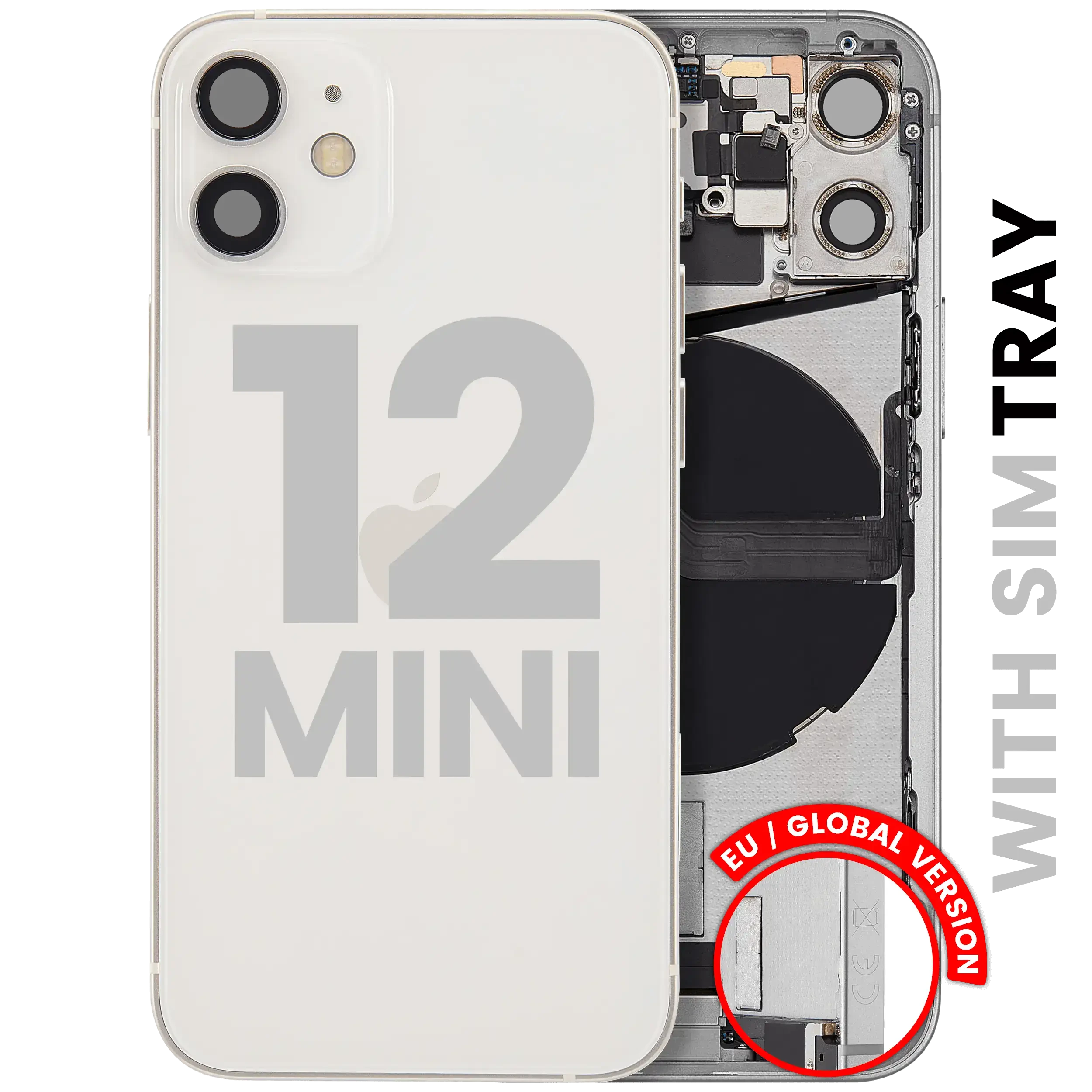 Scocca posteriore con flat connettore di ricarica e minuteria per iPhone 12 Mini (EU / Global Version) (Used Service Pack Pull: grado A) (Bianco)