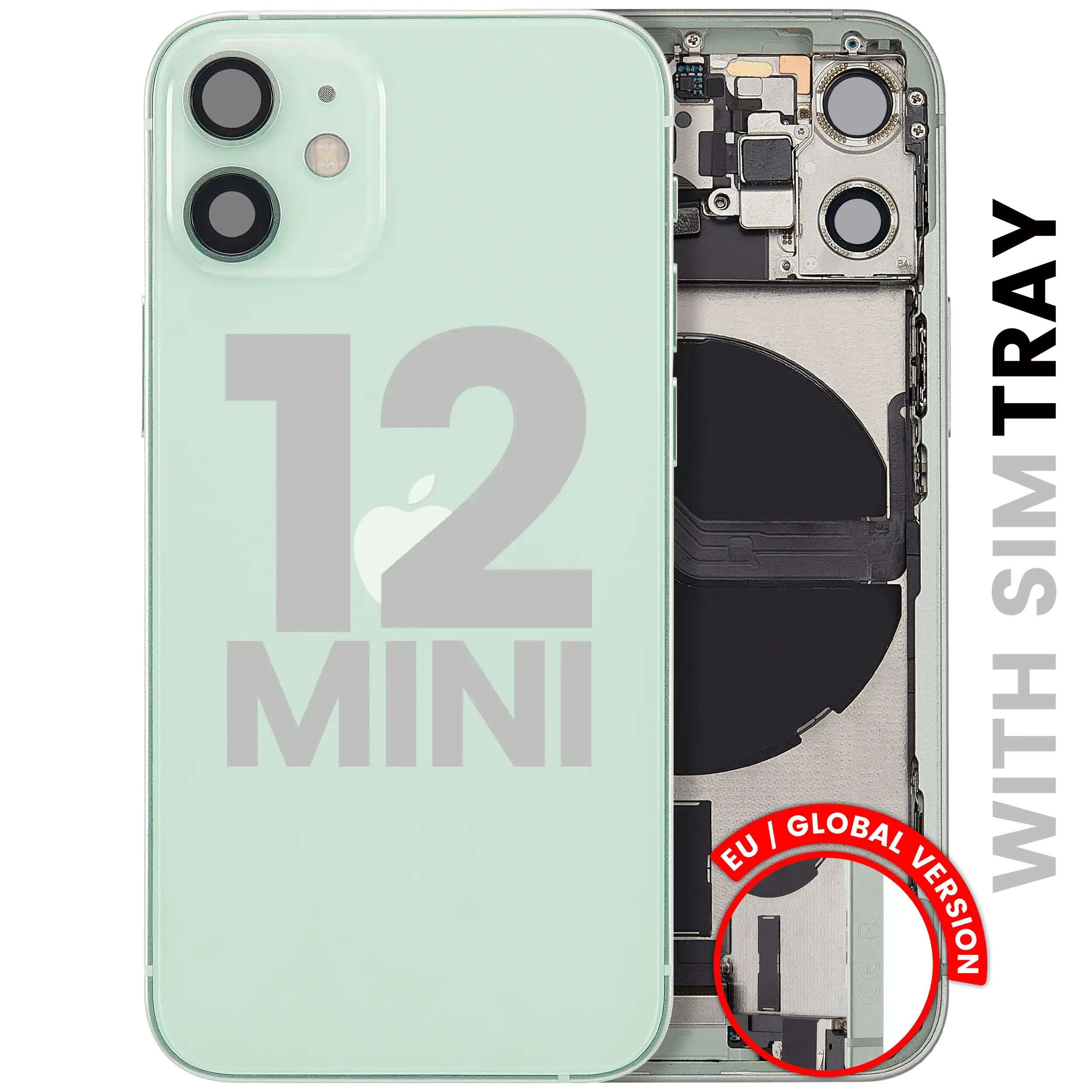 Scocca posteriore con flat connettore di ricarica e minuteria per iPhone 12 Mini (EU / Global Version) (Used Service Pack Pull: Grade B) (Verde)