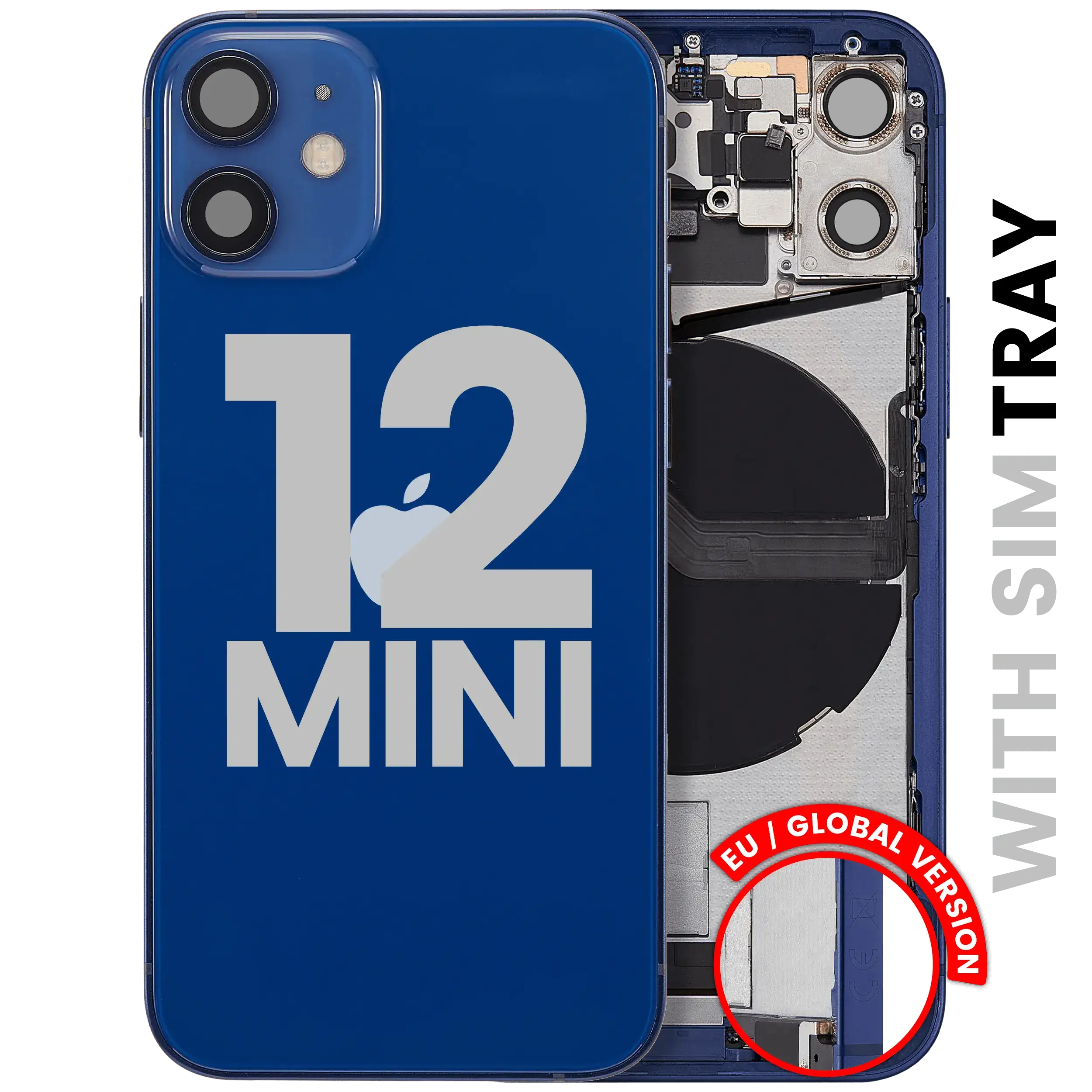 Scocca posteriore con flat connettore di ricarica e minuteria per iPhone 12 Mini (EU / Global Version) (Used Service Pack Pull: Grade B) (Blu)