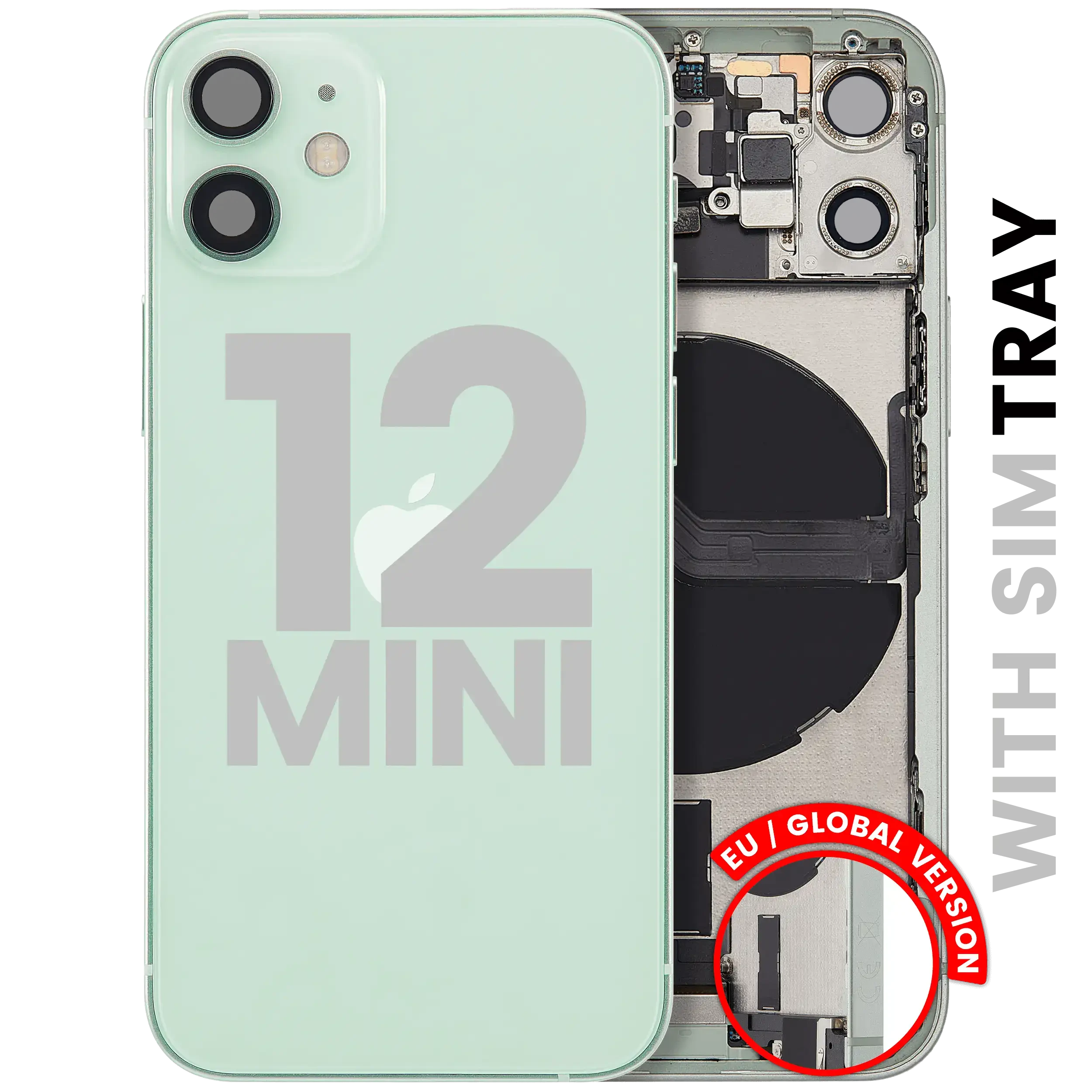 Scocca posteriore con flat connettore di ricarica e minuteria per iPhone 12 Mini (EU / Global Version) (Used Service Pack Pull: Grade C) (Verde)