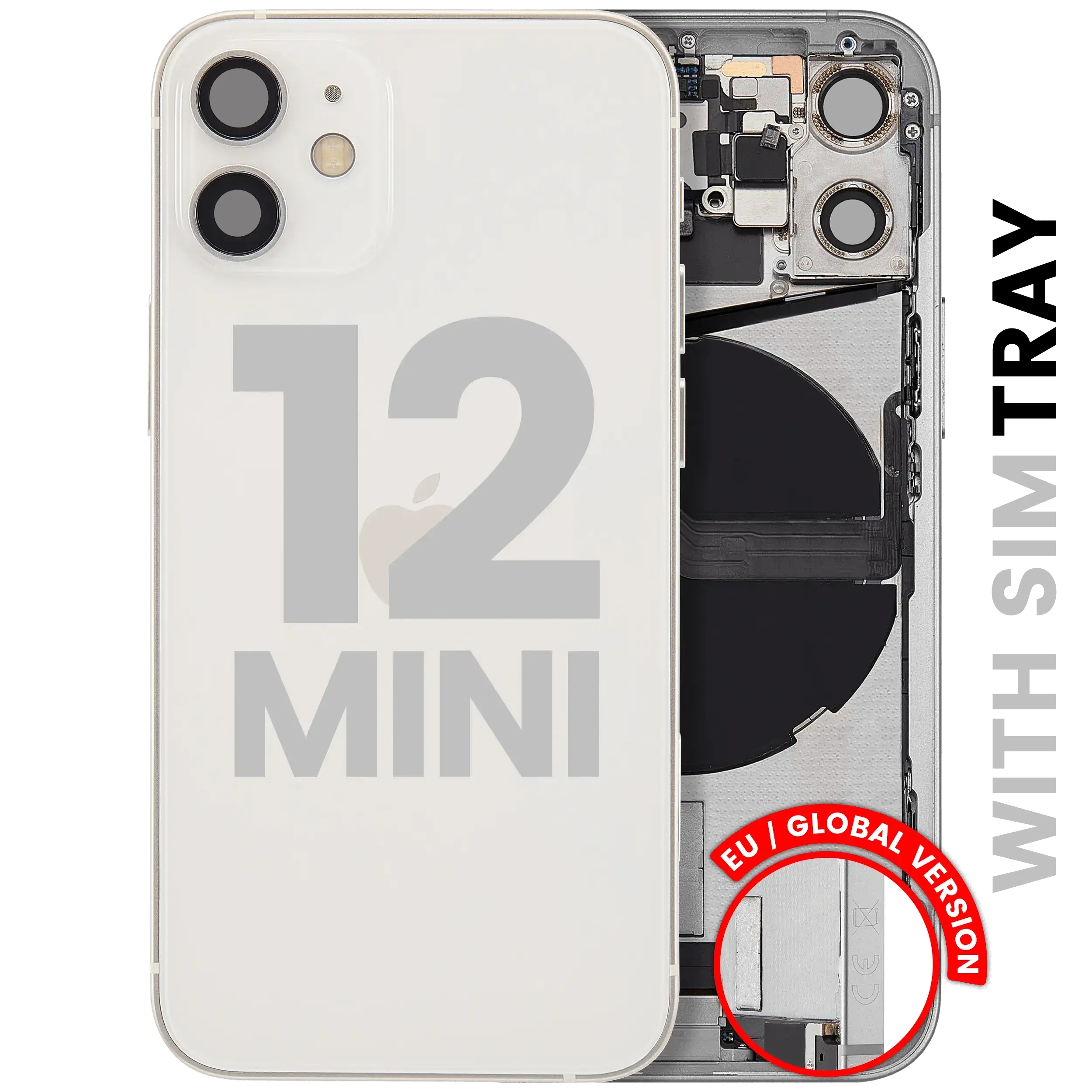 Scocca posteriore con flat connettore di ricarica e minuteria per iPhone 12 Mini (EU / Global Version) (Used Service Pack Pull: Grade B) (Bianco)