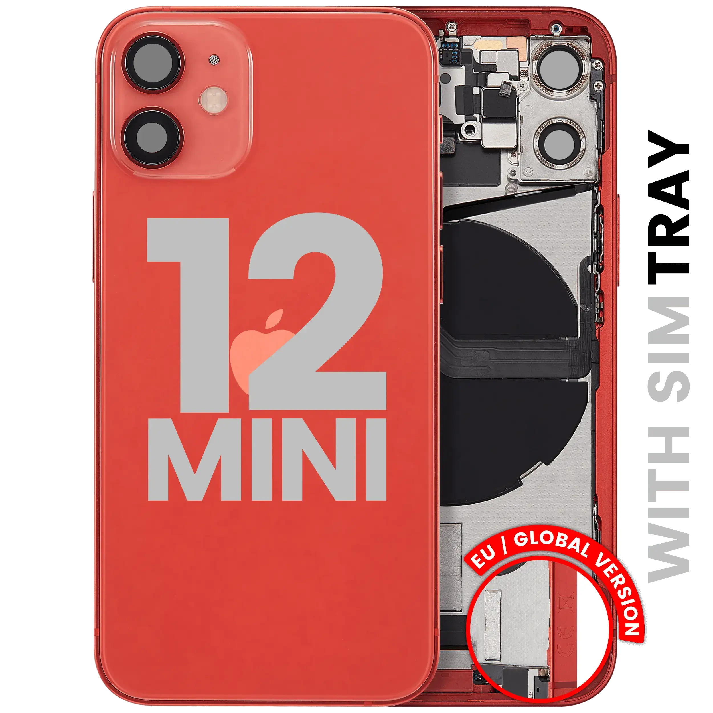 Scocca posteriore con flat connettore di ricarica e minuteria per iPhone 12 Mini (EU / Global Version) (Used Service Pack Pull: Grade B) (Rosso)