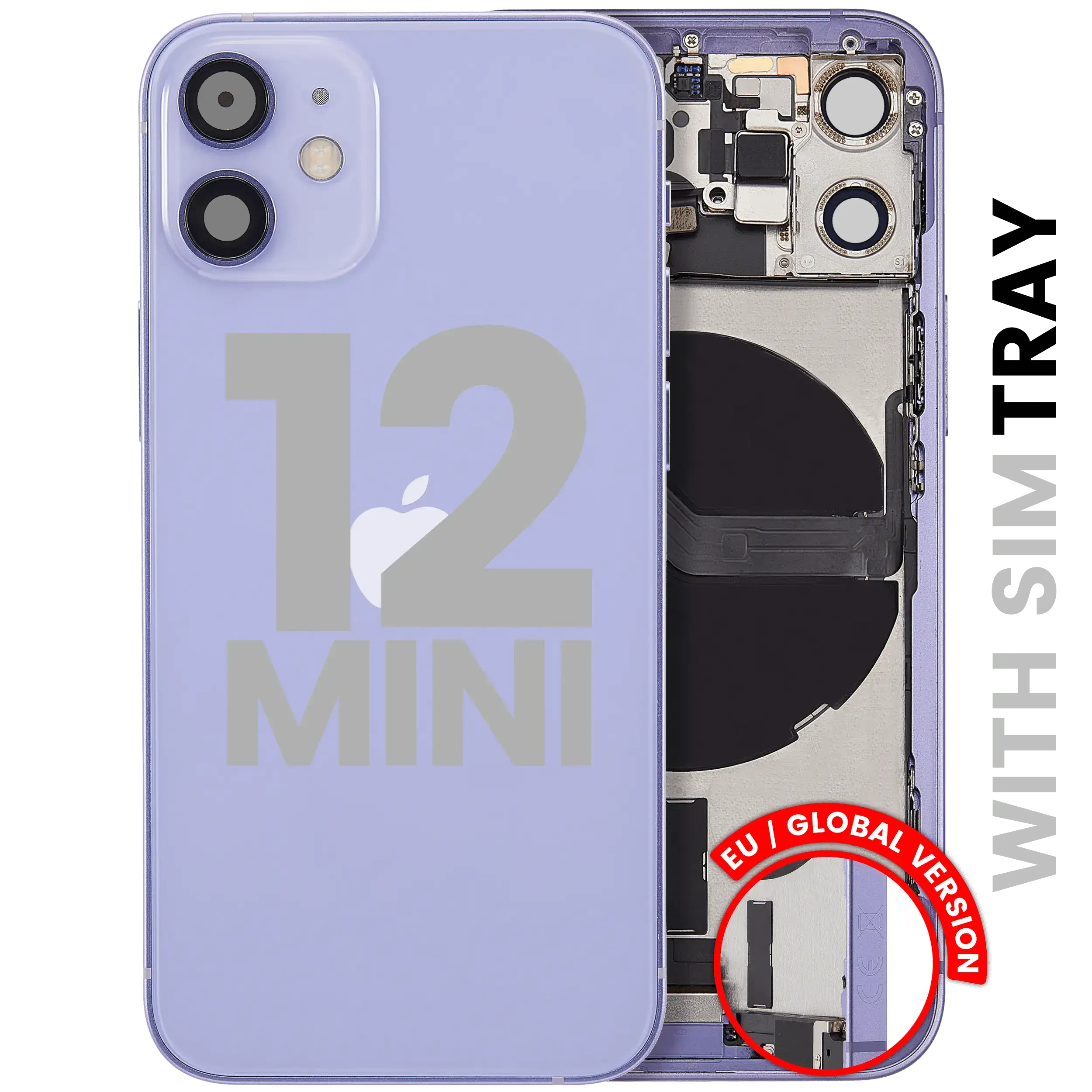 Scocca posteriore con flat connettore di ricarica e minuteria per iPhone 12 Mini (EU / Global Version) (Used Service Pack Pull: Grade C) (Viola)