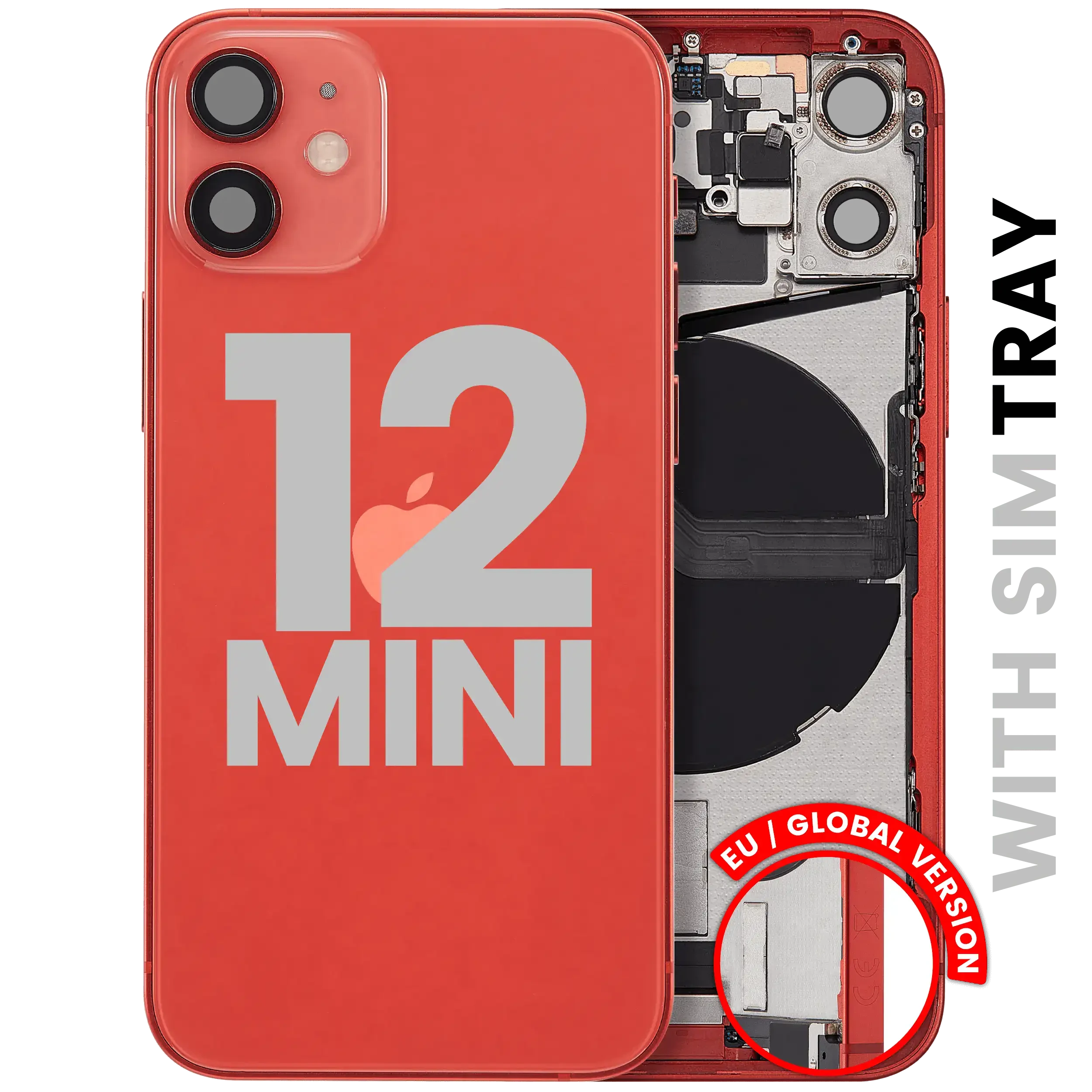 Scocca posteriore con flat connettore di ricarica e minuteria per iPhone 12 Mini (EU / Global Version) (Used Service Pack Pull: Grade C) (Rosso)