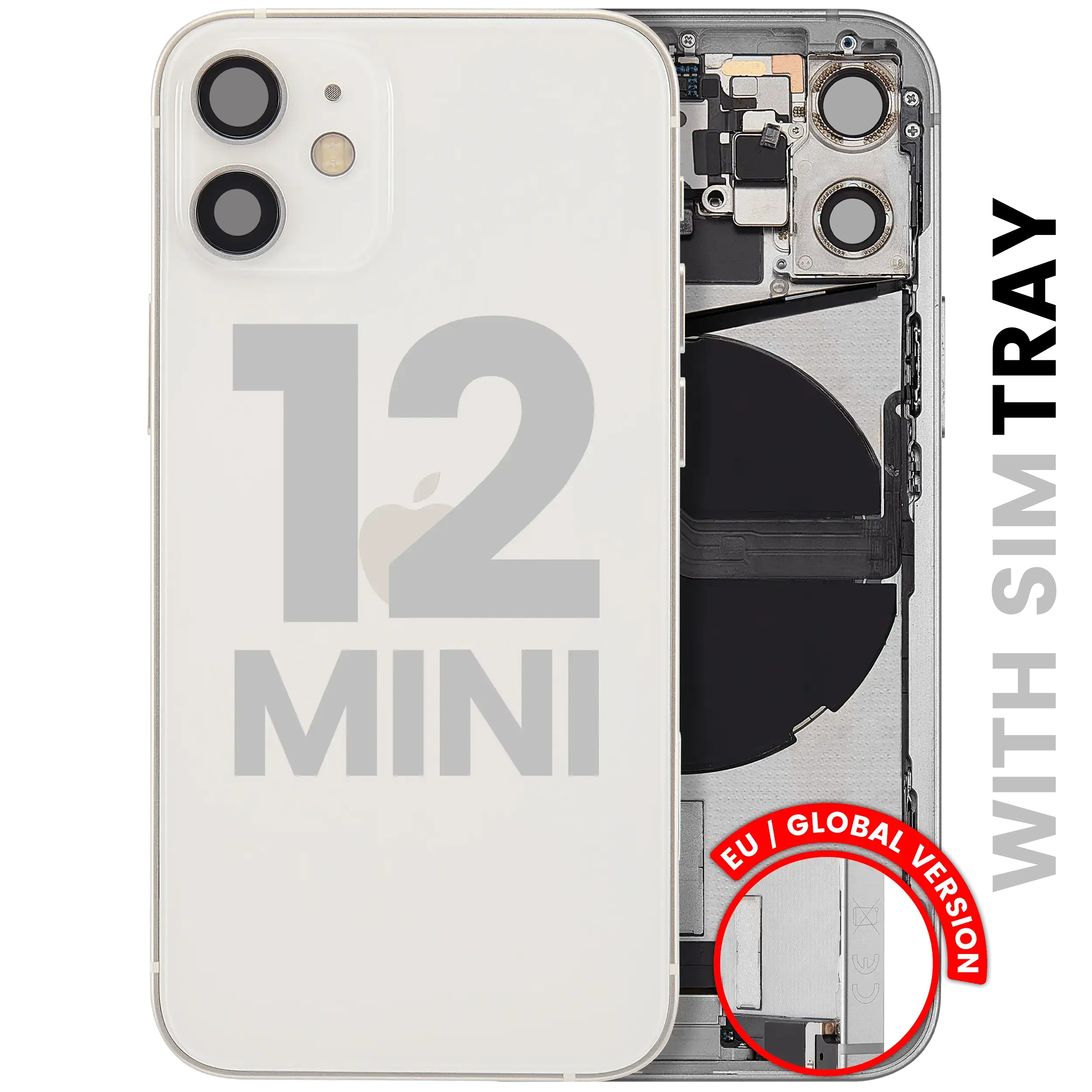 Scocca posteriore con flat connettore di ricarica e minuteria per iPhone 12 Mini (EU / Global Version) (Used Service Pack Pull: Grade C) (Bianco)