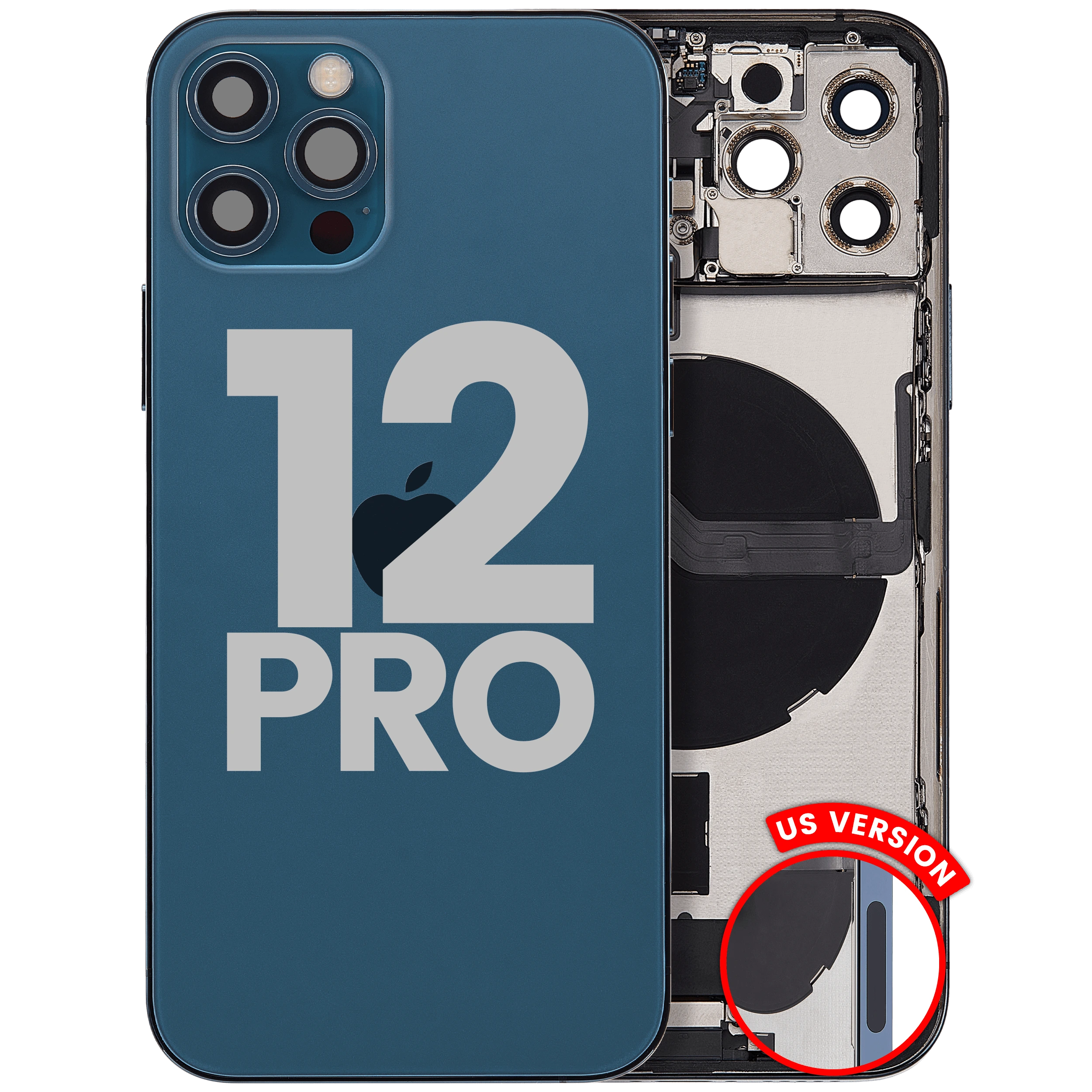 Scocca posteriore con flat connettore di ricarica e minuteria per iPhone 12 Pro (US Version) (Used Service Pack Pull: Grade C) (Pacific Blu)