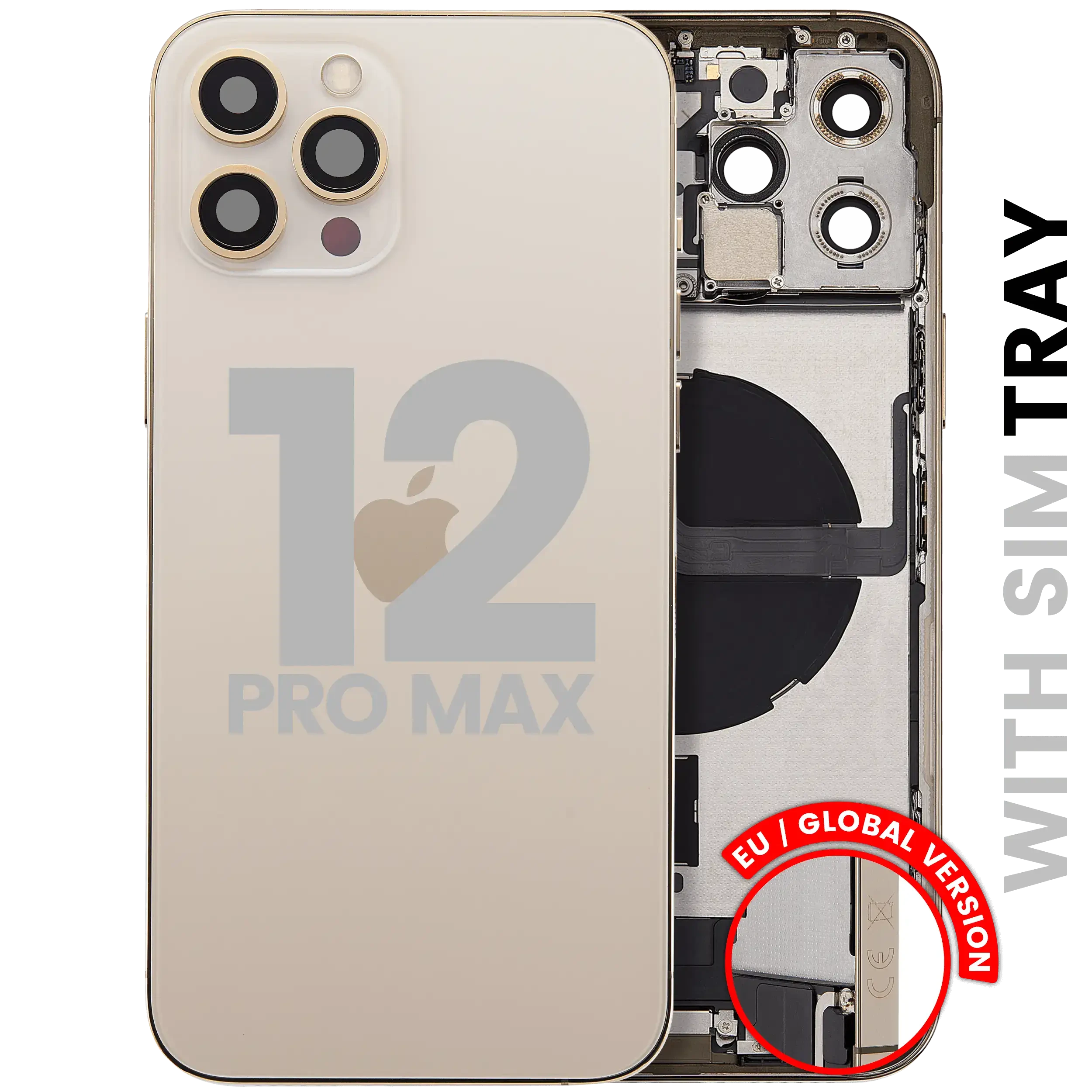 Scocca posteriore con flat connettore di ricarica e minuteria per iPhone 12 Pro Max (EU / Global Version) (Used Service Pack Pull: grado A) (Oro)