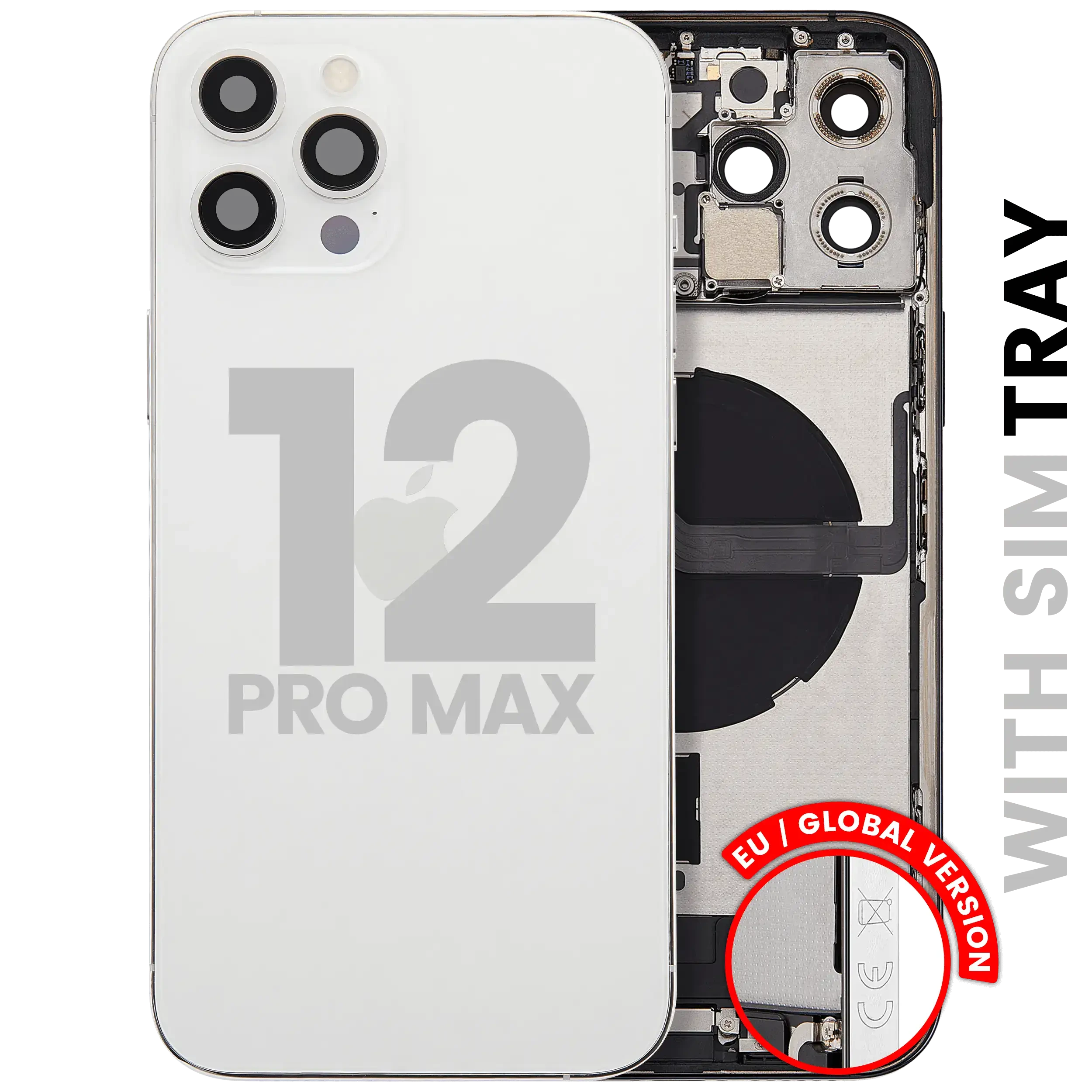 Scocca posteriore con flat connettore di ricarica e minuteria per iPhone 12 Pro Max (EU / Global Version) (Used Service Pack Pull: grado A) (Argento)
