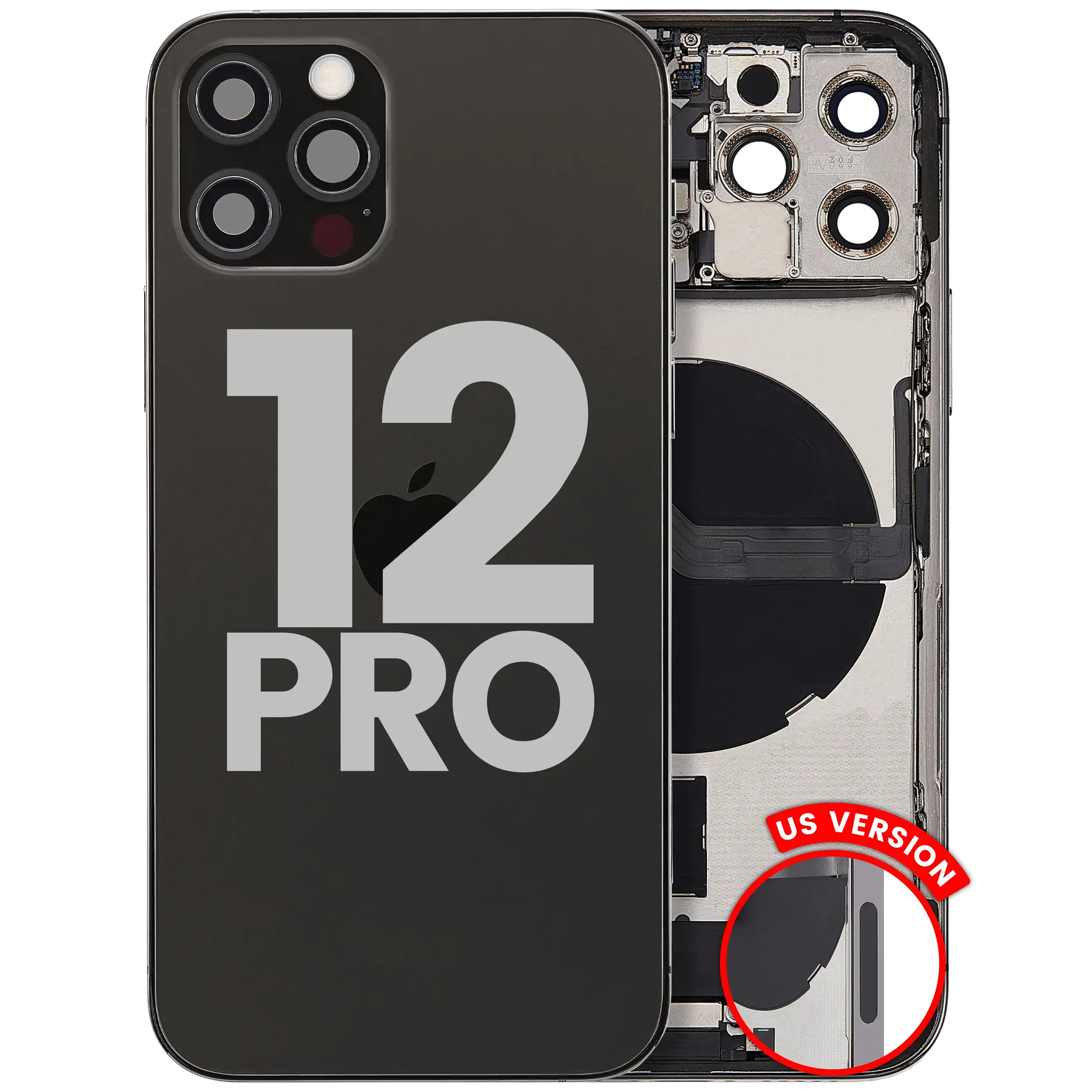 Scocca posteriore con flat connettore di ricarica e minuteria per iPhone 12 Pro (US Version) (Used Service Pack Pull: Grade C) (Grafite)
