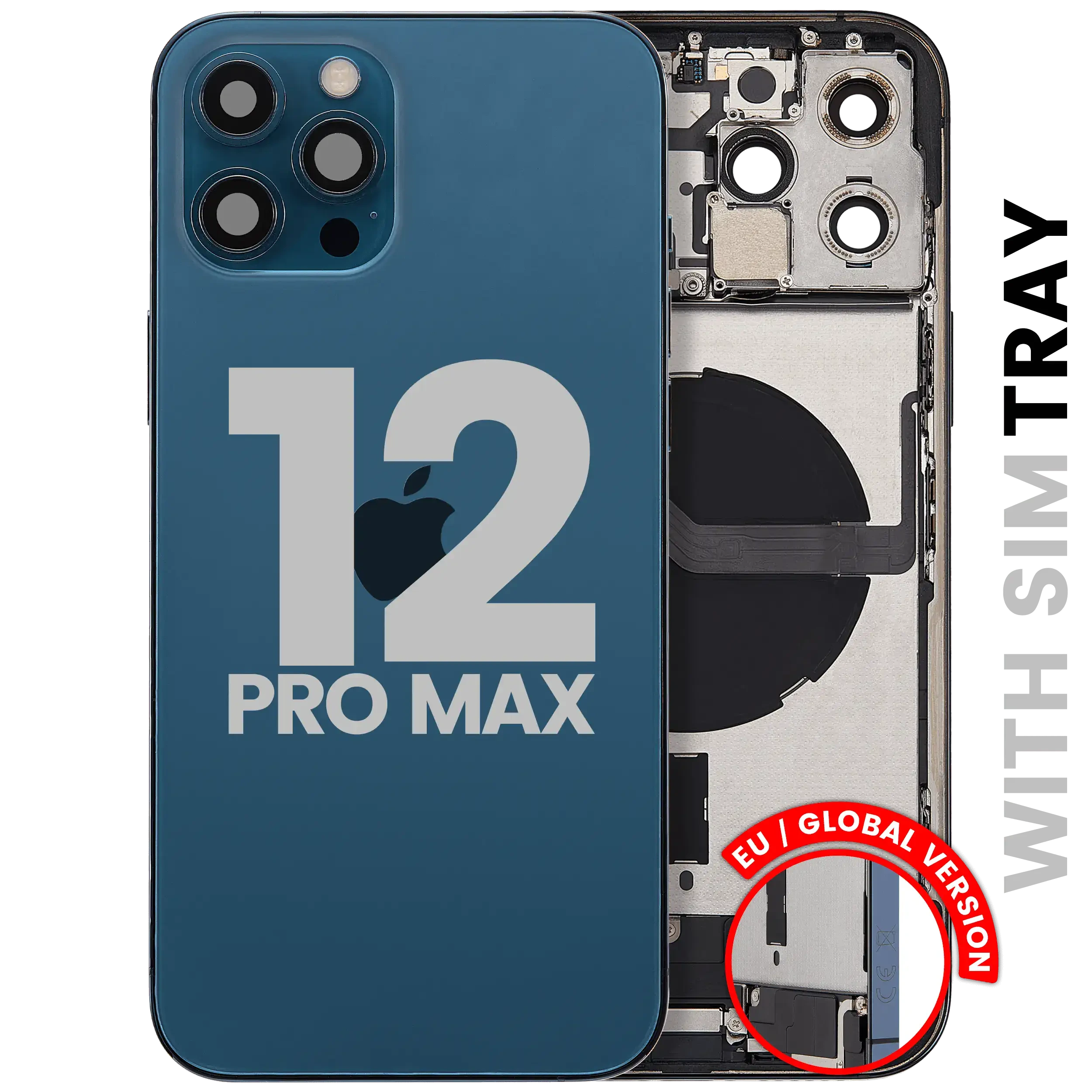 Scocca posteriore con flat connettore di ricarica e minuteria per iPhone 12 Pro Max (EU / Global Version) (Used Service Pack Pull: grado A) (Pacific Blu)