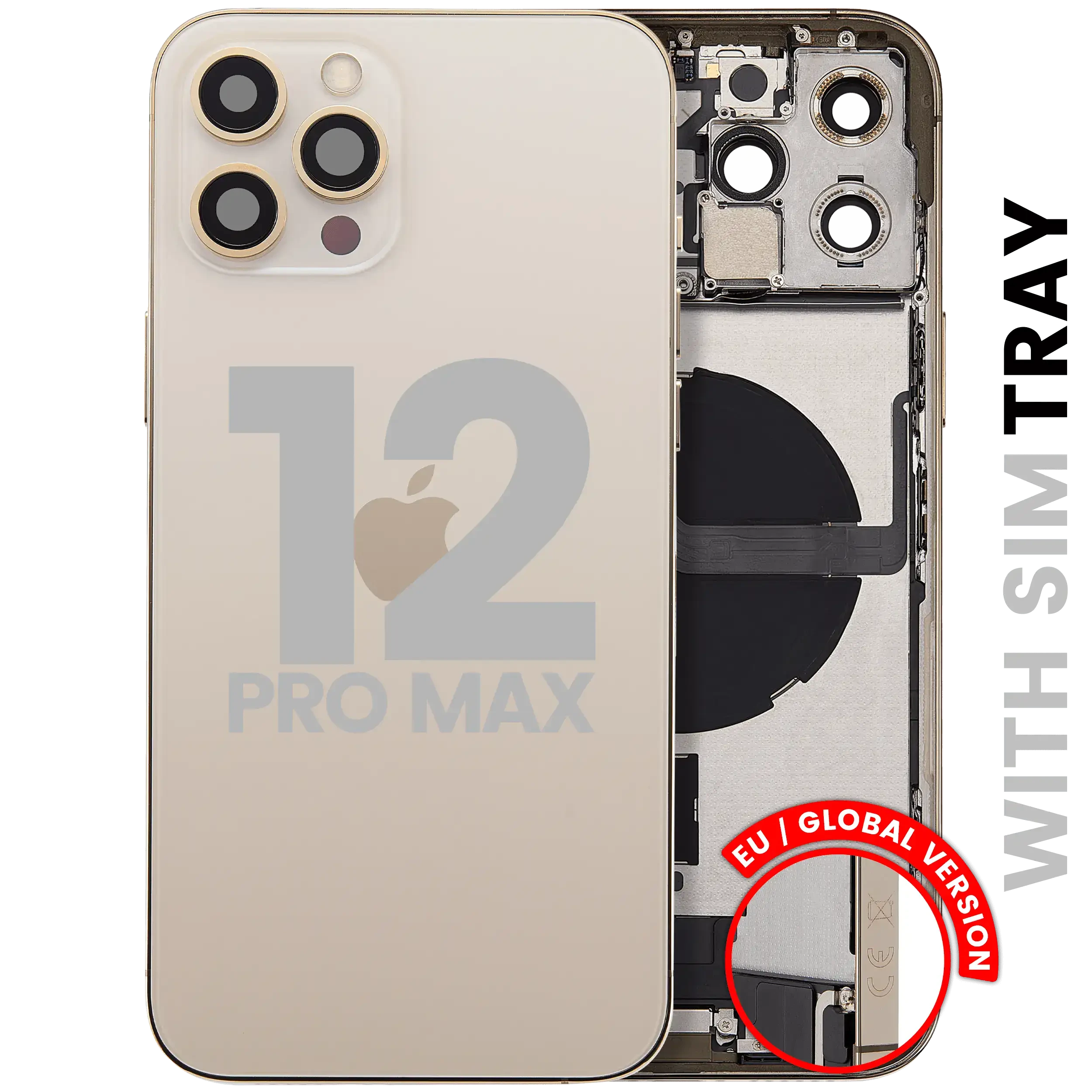 Scocca posteriore con flat connettore di ricarica e minuteria per iPhone 12 Pro Max (EU / Global Version) (Used Service Pack Pull: Grade B) (Oro)
