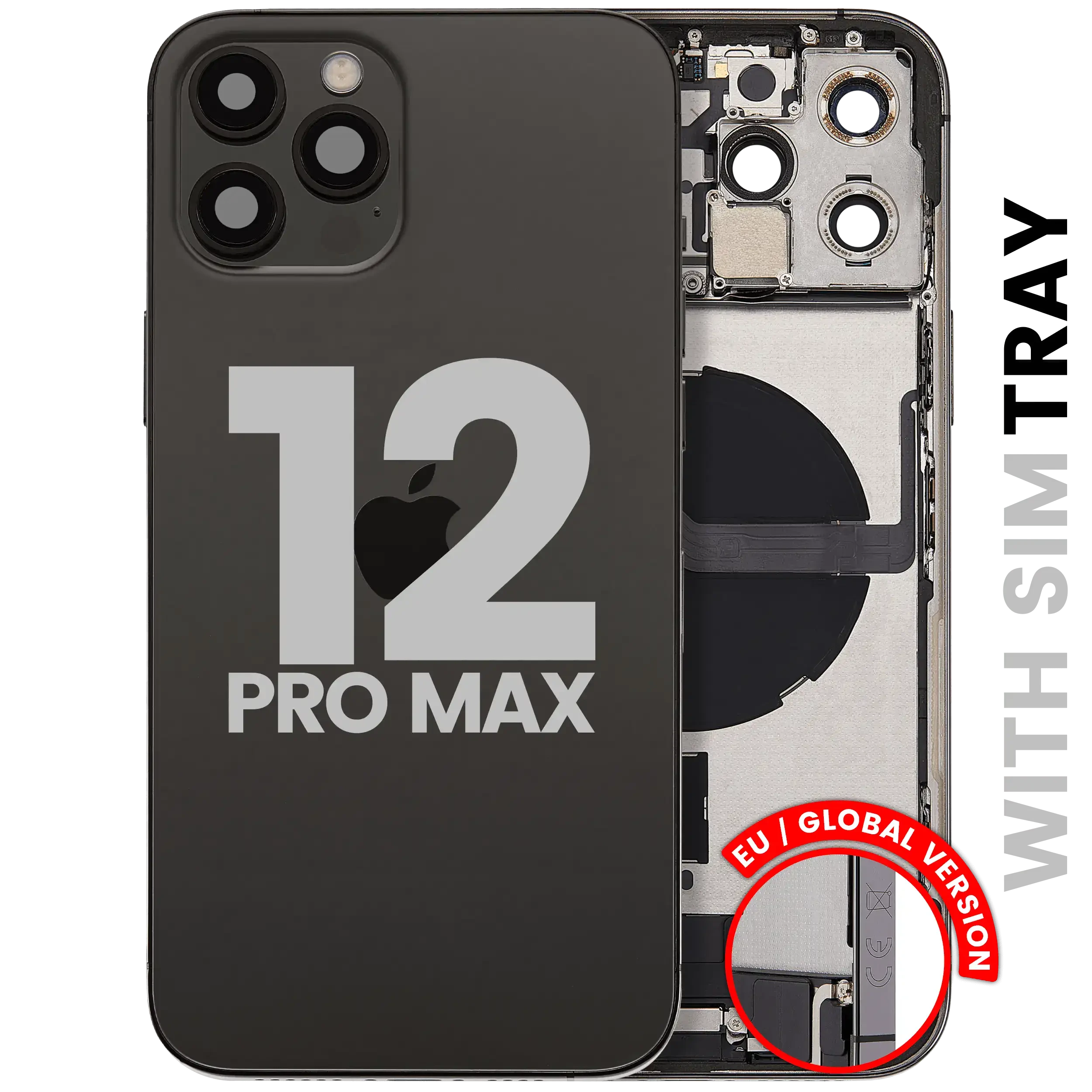 Scocca posteriore con flat connettore di ricarica e minuteria per iPhone 12 Pro Max (EU / Global Version) (Used Service Pack Pull: Grade B) (Grafite)