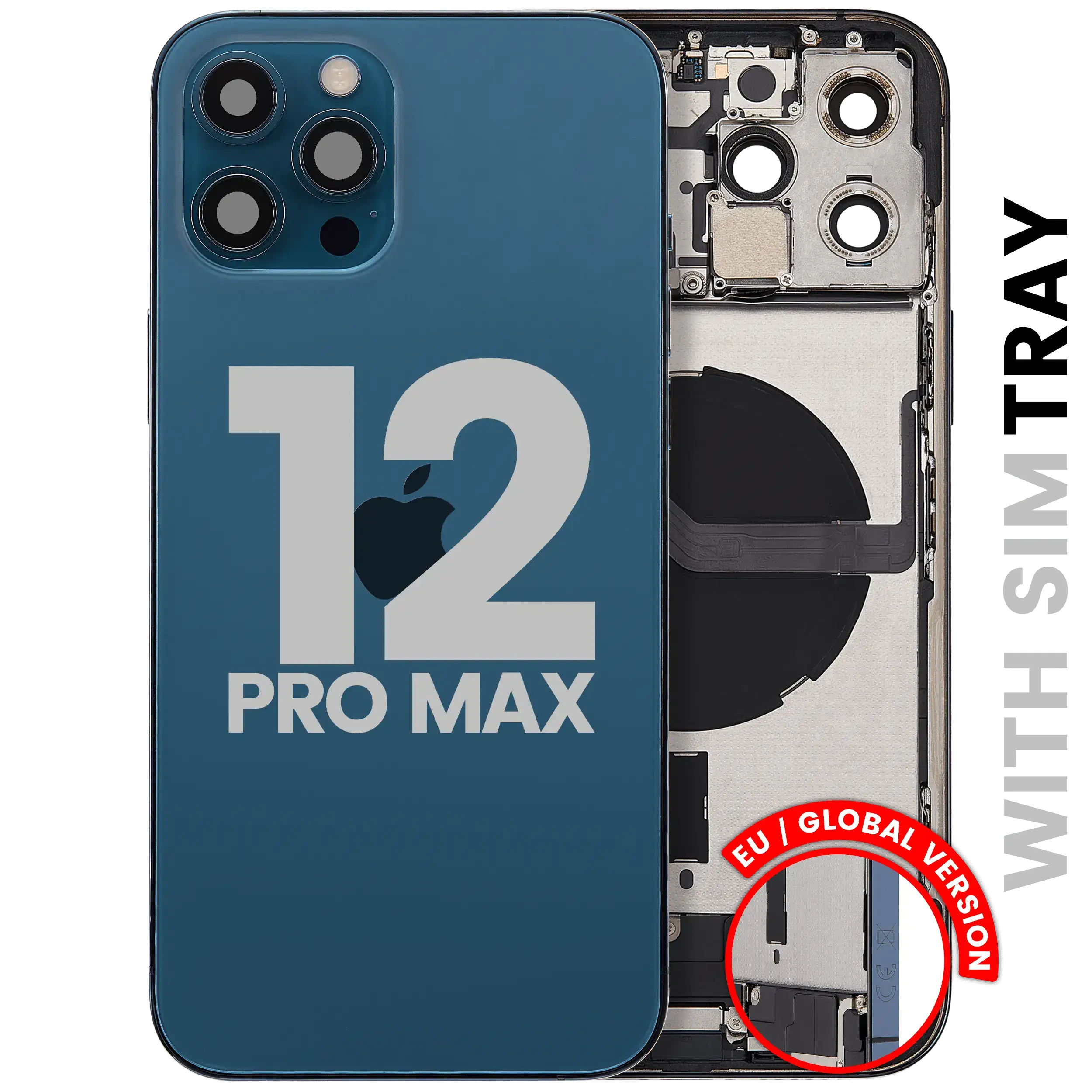 Scocca posteriore con flat connettore di ricarica e minuteria per iPhone 12 Pro Max (EU / Global Version) (Used Service Pack Pull: Grade B) (Pacific Blu)