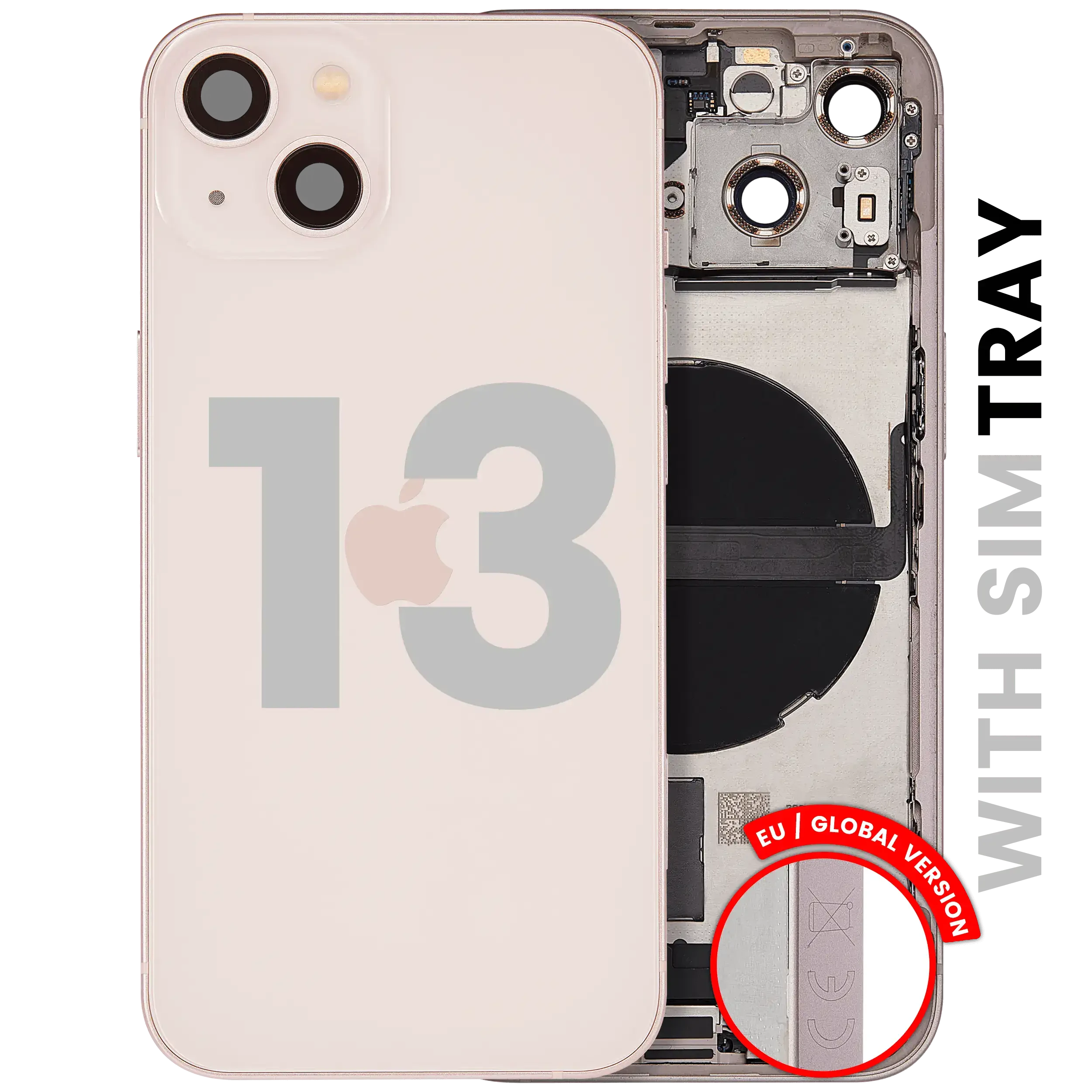 Scocca posteriore con flat connettore di ricarica e minuteria per iPhone 13 (EU / Global Version) (Used Service Pack Pull: Grade B) (Rosa)