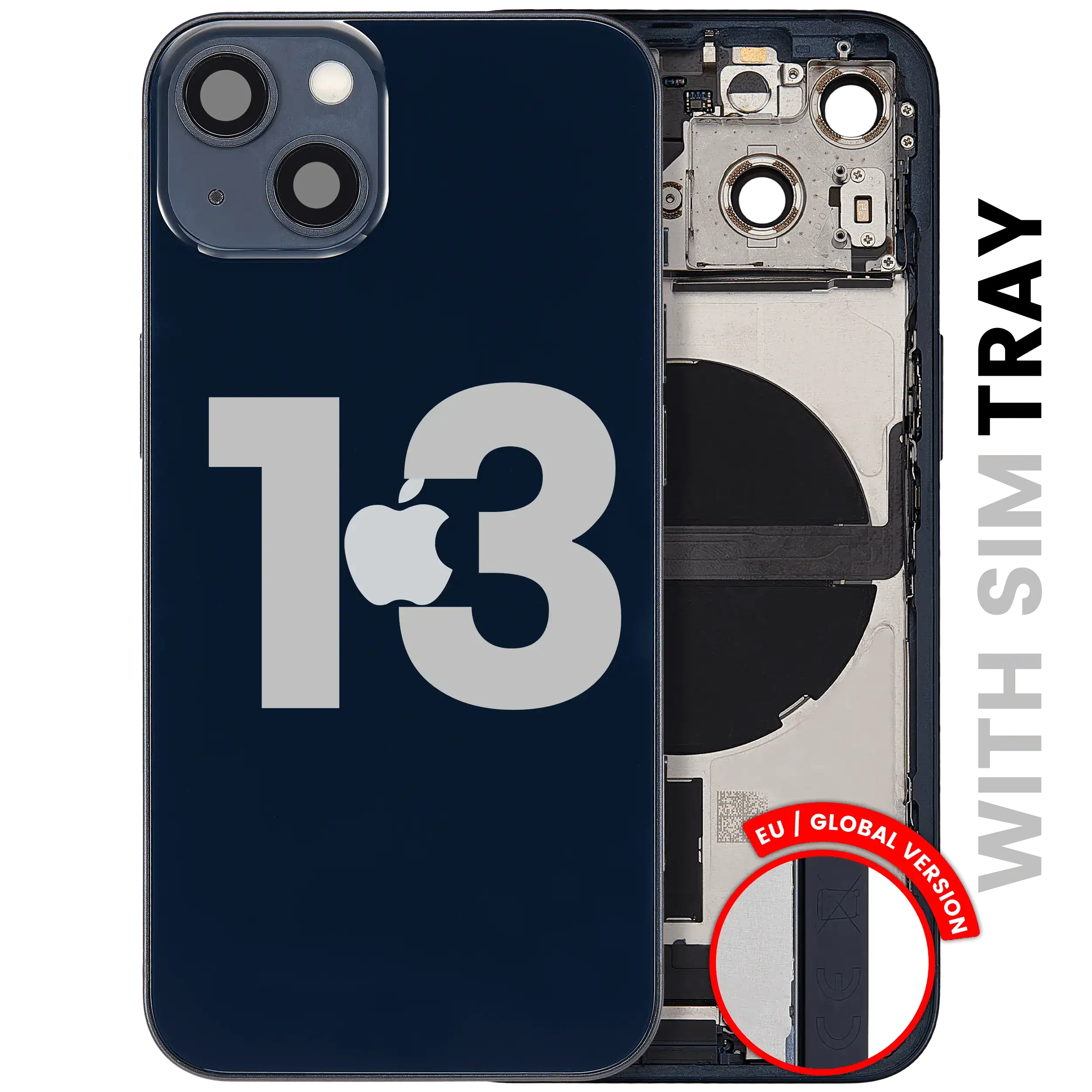 Scocca posteriore con flat connettore di ricarica e minuteria per iPhone 13 (EU / Global Version) (Used Service Pack Pull: Grade C) (Mezzanotte)