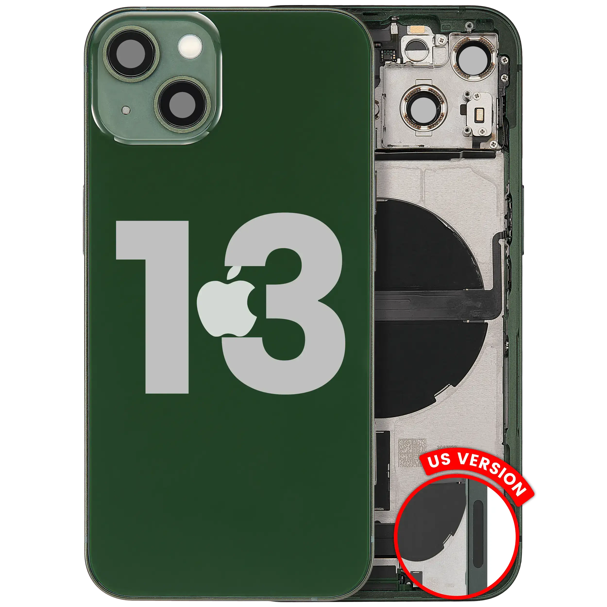 Scocca posteriore con flat connettore di ricarica e minuteria per iPhone 13 (US Version) (Used Service Pack Pull: Grade B) (Verde)