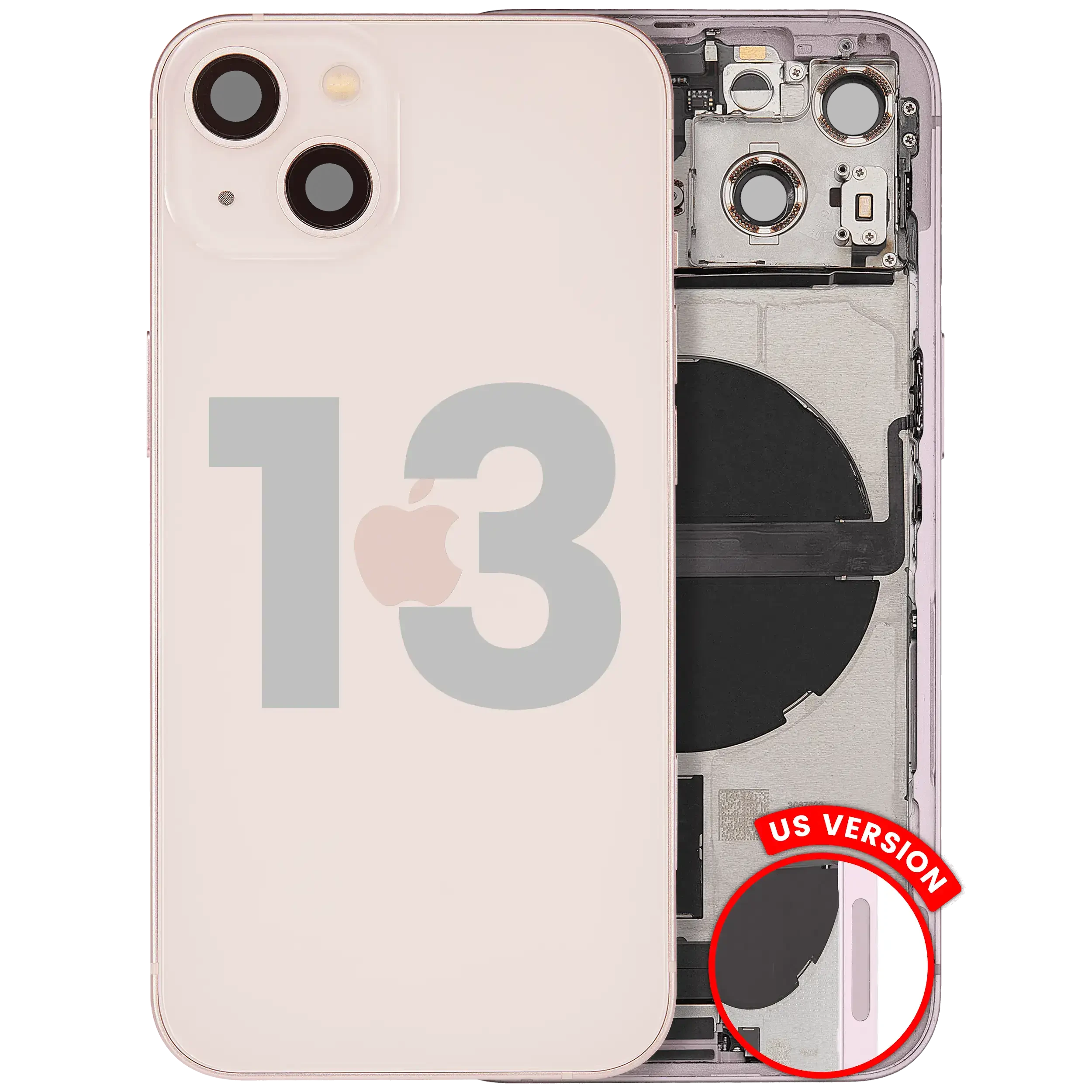 Scocca posteriore con flat connettore di ricarica e minuteria per iPhone 13 (US Version) (Used Service Pack Pull: grado A) (Rosa)