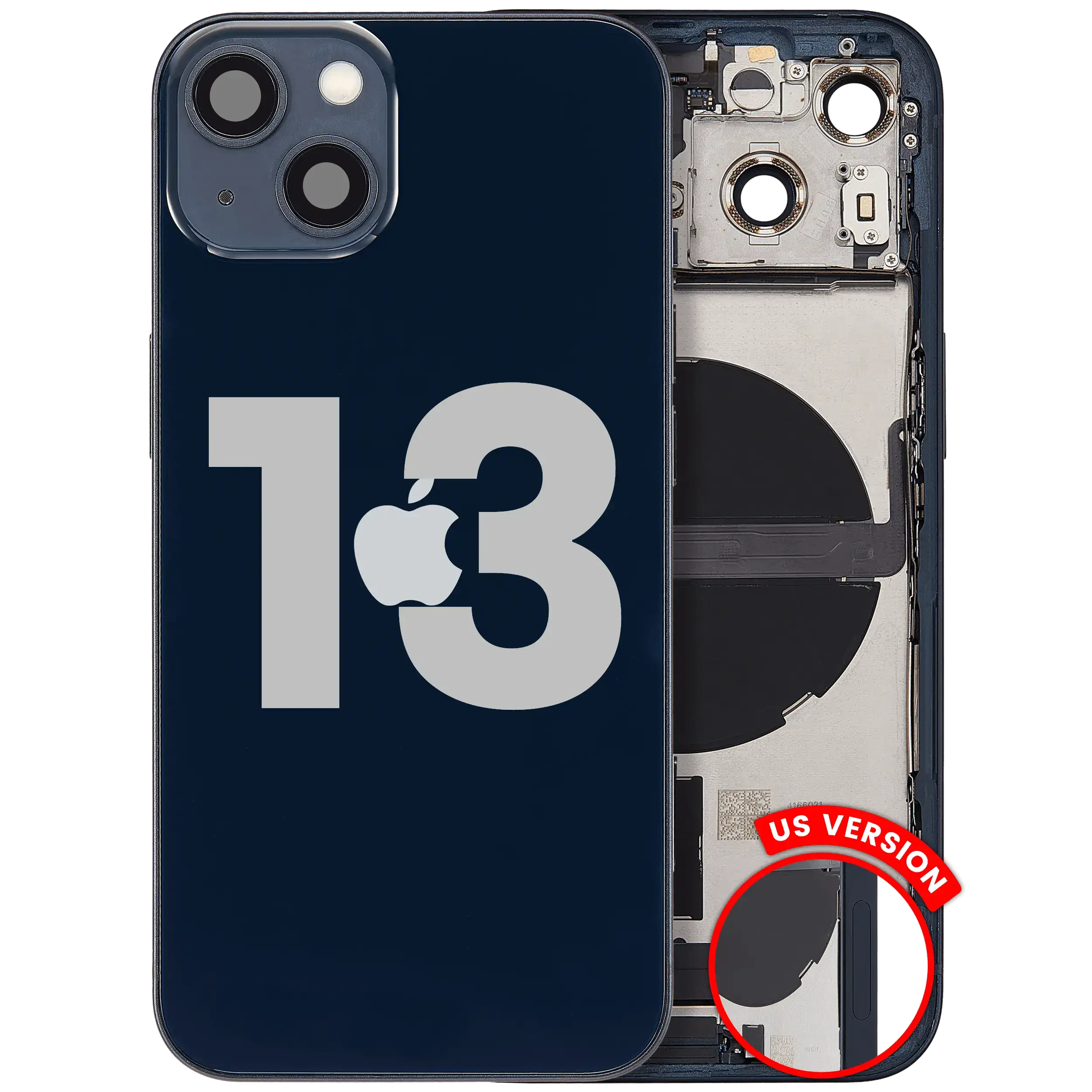 Scocca posteriore con flat connettore di ricarica e minuteria per iPhone 13 (US Version) (Used Service Pack Pull: Grade B) (Mezzanotte)