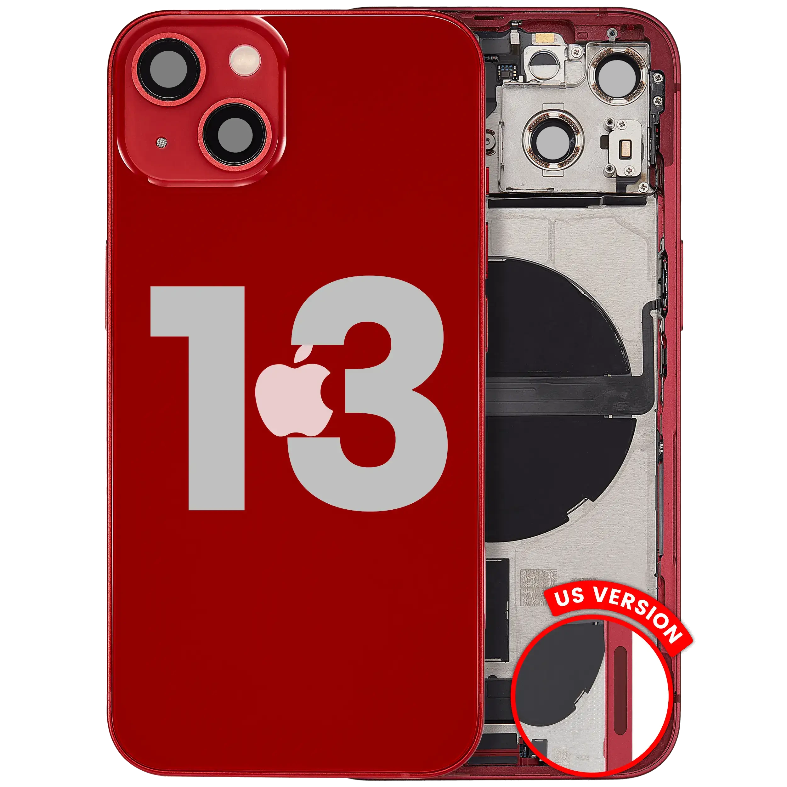 Scocca posteriore con flat connettore di ricarica e minuteria per iPhone 13 (US Version) (Used Service Pack Pull: Grade B) (Rosso)