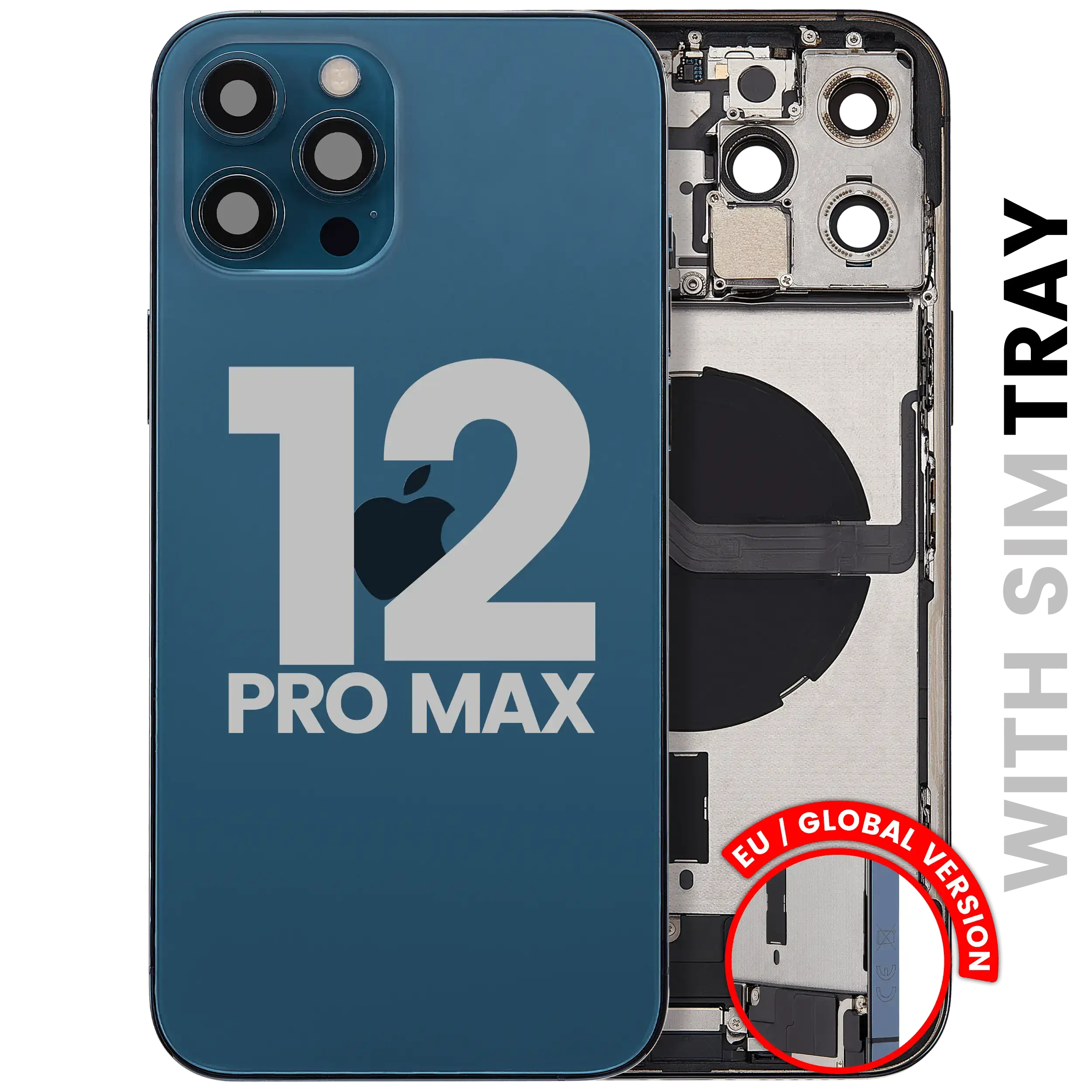 Scocca posteriore con flat connettore di ricarica e minuteria per iPhone 12 Pro Max (EU / Global Version) (Used Service Pack Pull: Grade C) (Pacific Blu)
