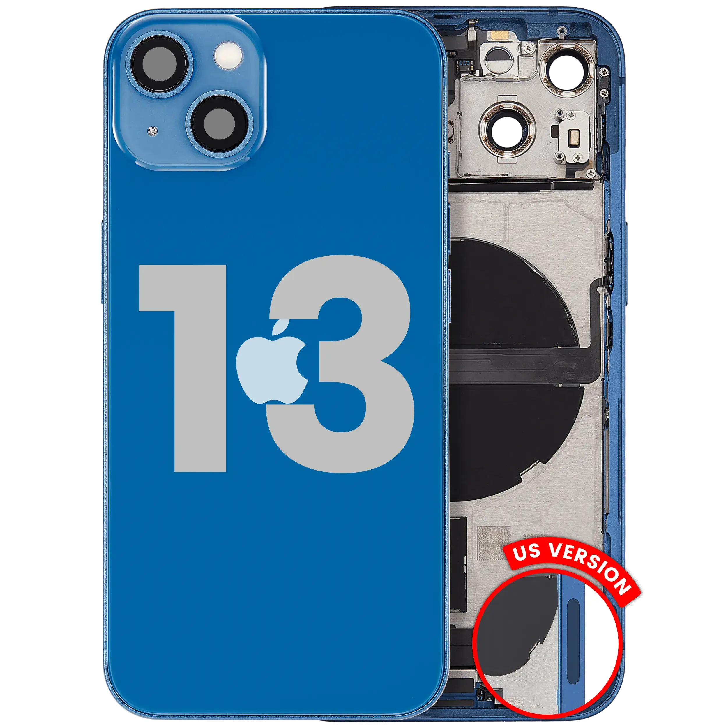 Scocca posteriore con flat connettore di ricarica e minuteria per iPhone 13 (US Version) (Used Service Pack Pull: Grade C) (Blu)