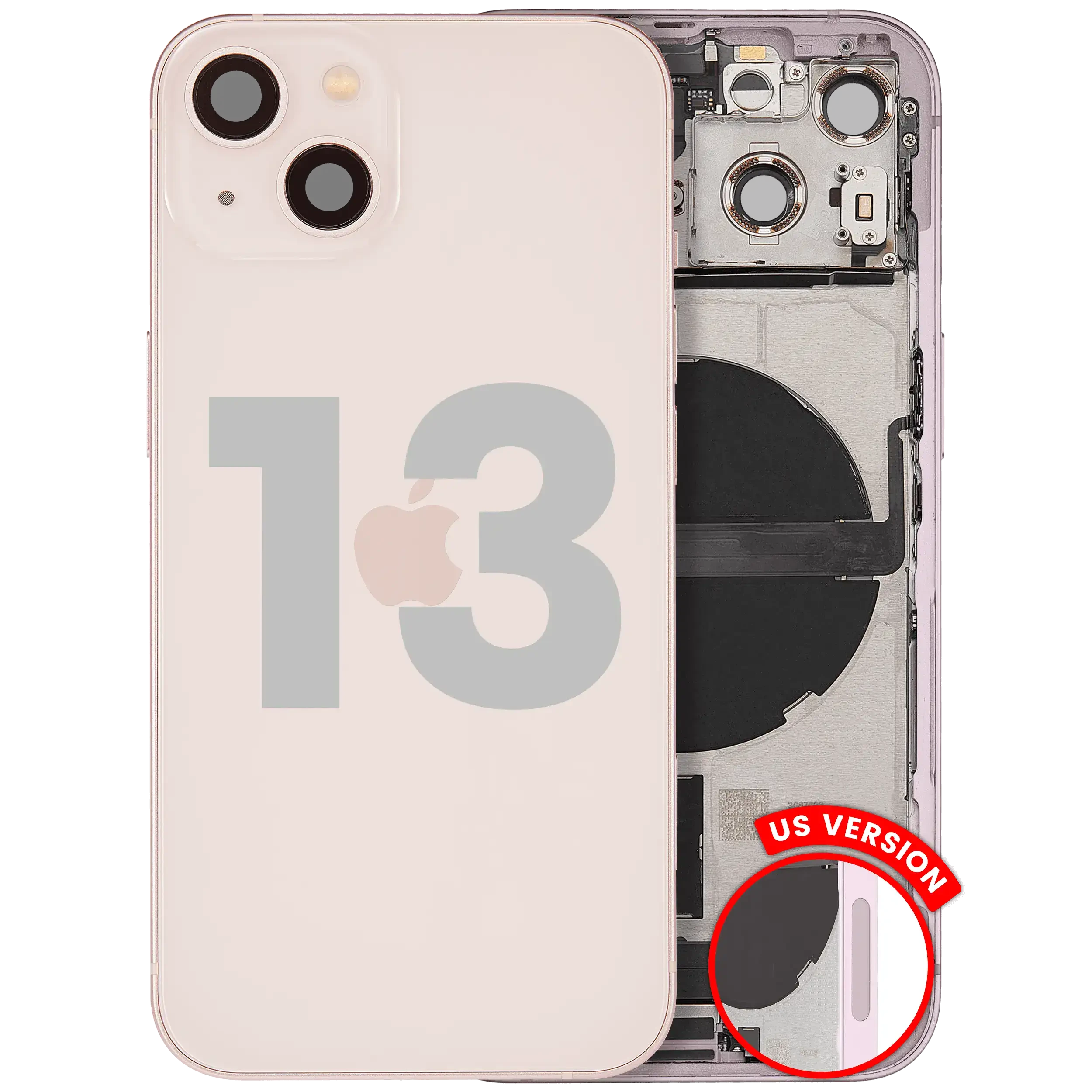 Scocca posteriore con flat connettore di ricarica e minuteria per iPhone 13 (US Version) (Used Service Pack Pull: Grade C) (Rosa)