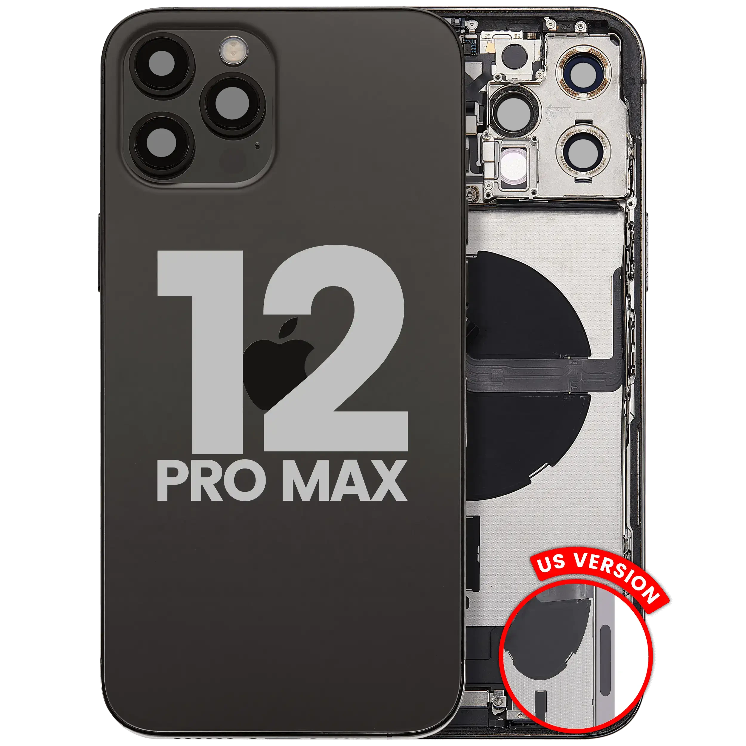 Scocca posteriore con flat connettore di ricarica e minuteria per iPhone 12 Pro Max (US Version) (Used Service Pack Pull: grado A) (Grafite)