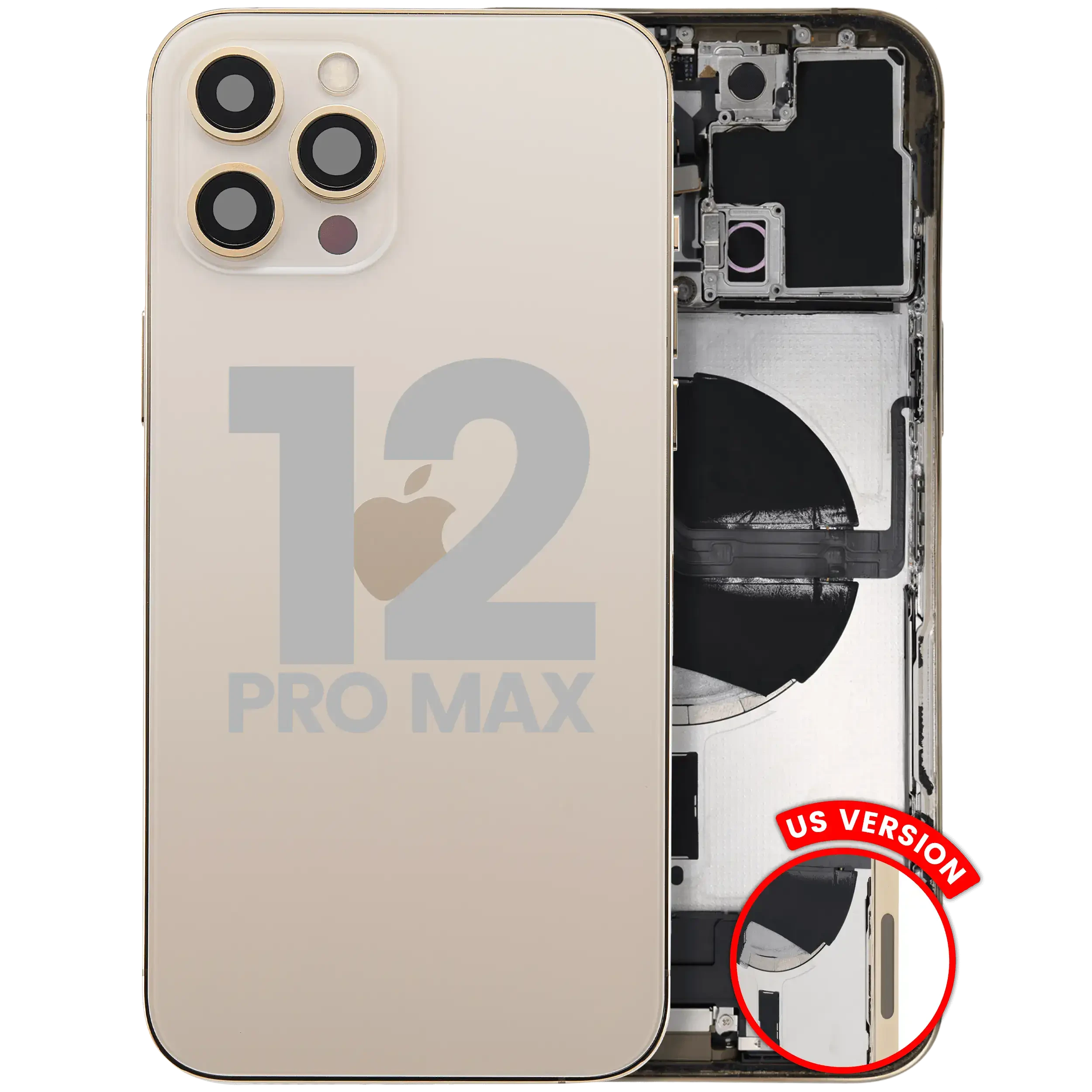 Scocca posteriore con flat connettore di ricarica e minuteria per iPhone 12 Pro Max (US Version) (Used Service Pack Pull: Grade B) (Oro)