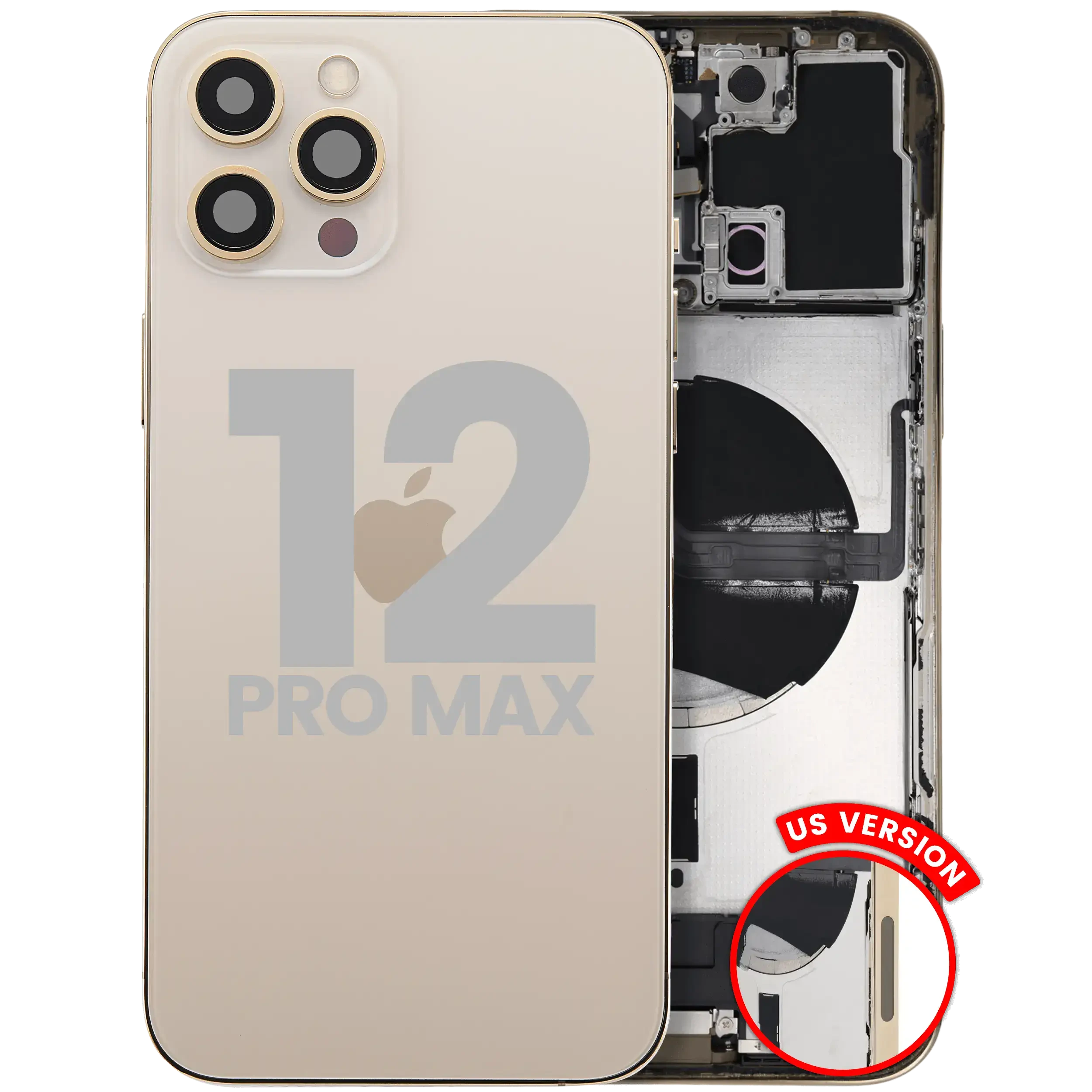 Scocca posteriore con flat connettore di ricarica e minuteria per iPhone 12 Pro Max (US Version) (Used Service Pack Pull: Grade C) (Oro)