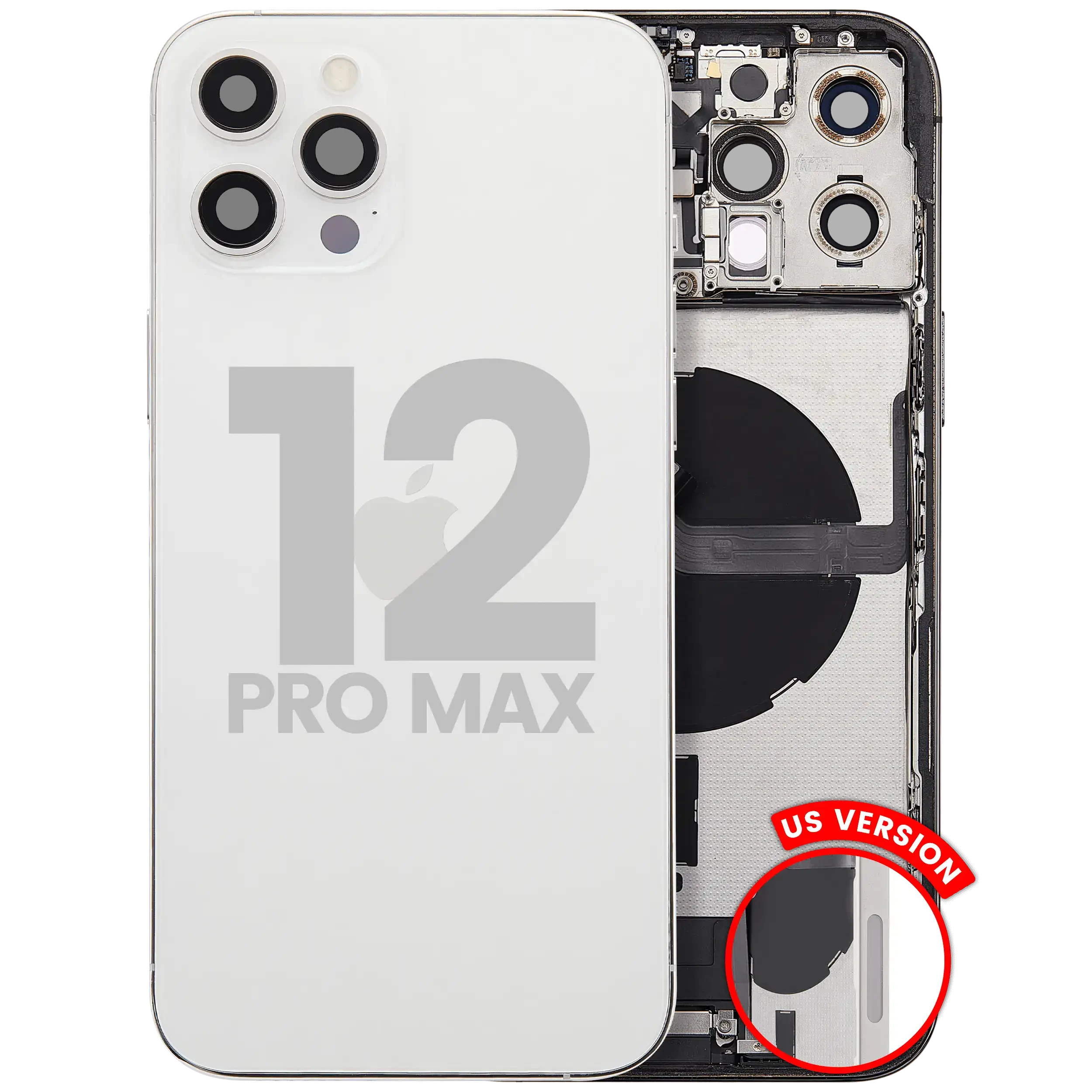 Scocca posteriore con flat connettore di ricarica e minuteria per iPhone 12 Pro Max (US Version) (Used Service Pack Pull: grado A) (Argento)