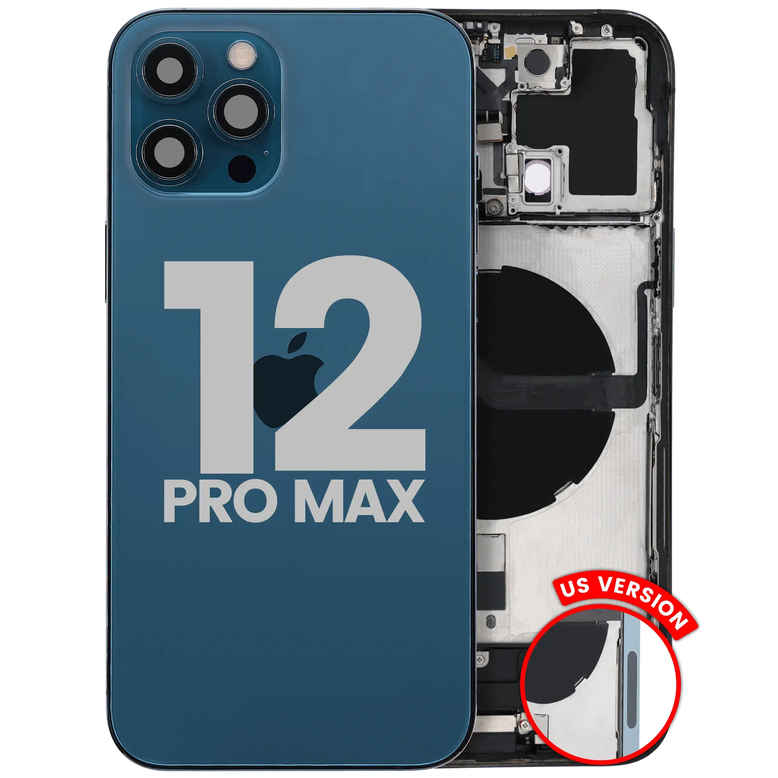 Scocca posteriore con flat connettore di ricarica e minuteria per iPhone 12 Pro Max (US Version) (Used Service Pack Pull: Grade B) (Pacific Blu)