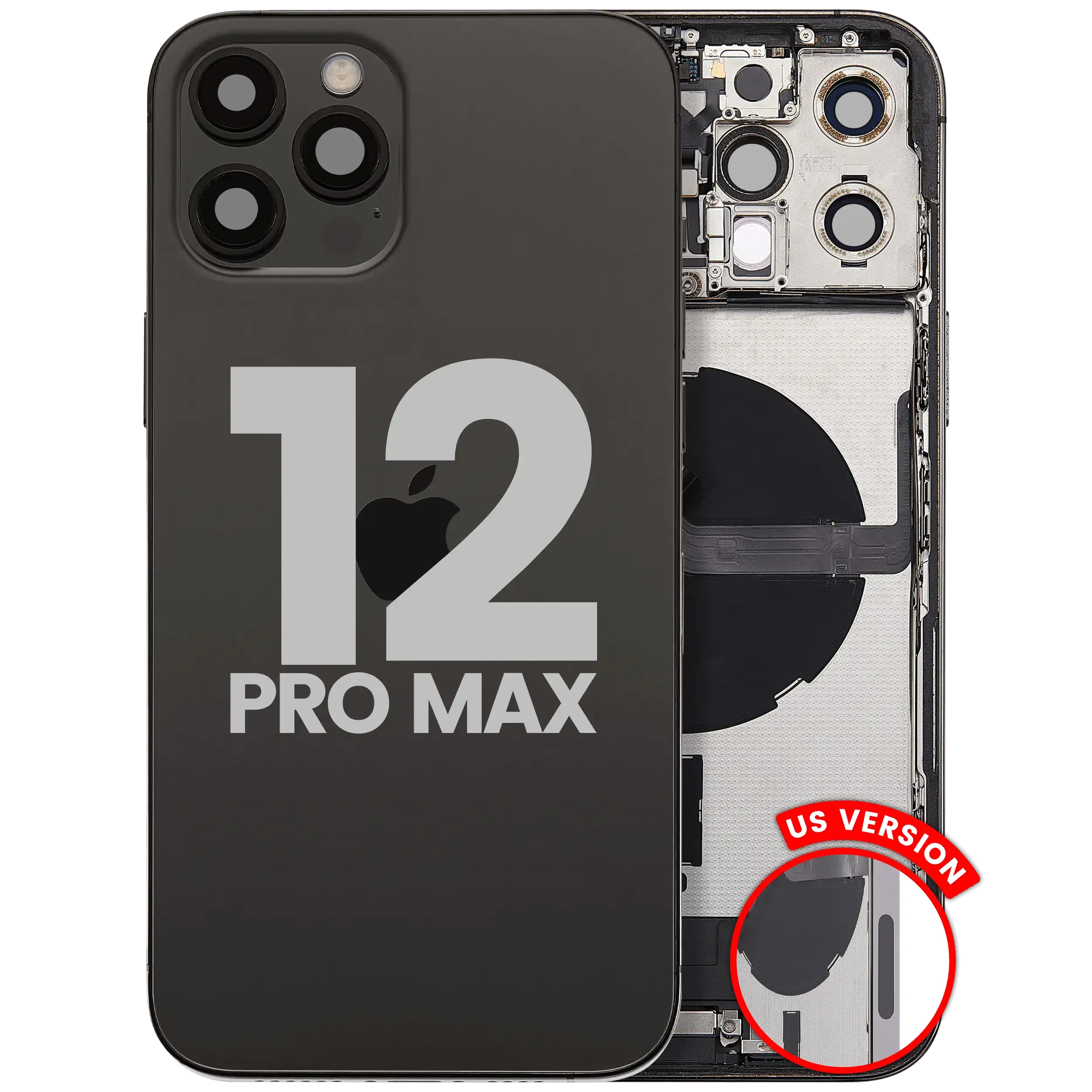 Scocca posteriore con flat connettore di ricarica e minuteria per iPhone 12 Pro Max (US Version) (Used Service Pack Pull: Grade B) (Grafite)