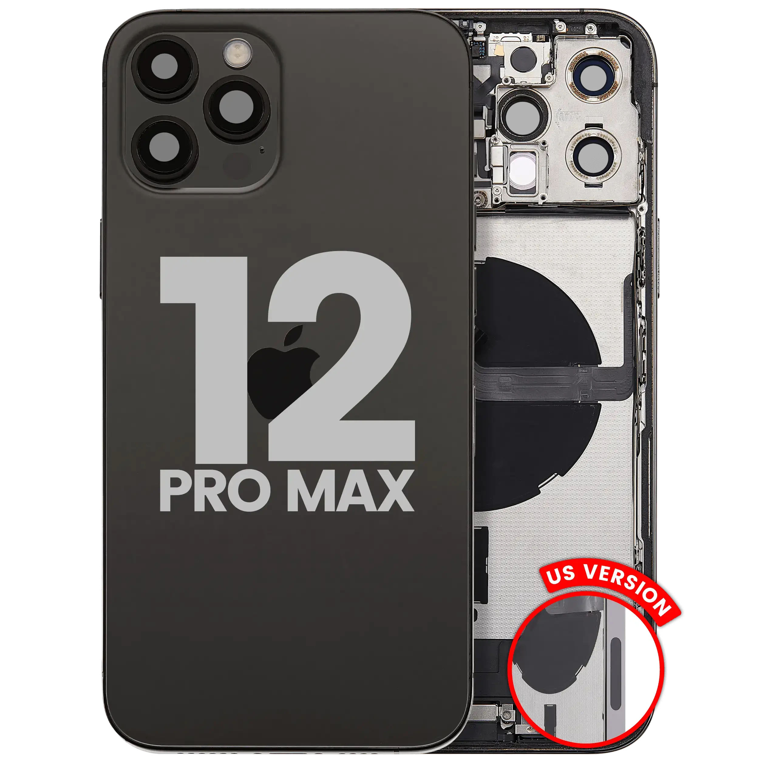 Scocca posteriore con flat connettore di ricarica e minuteria per iPhone 12 Pro Max (US Version) (Used Service Pack Pull: Grade C) (Grafite)