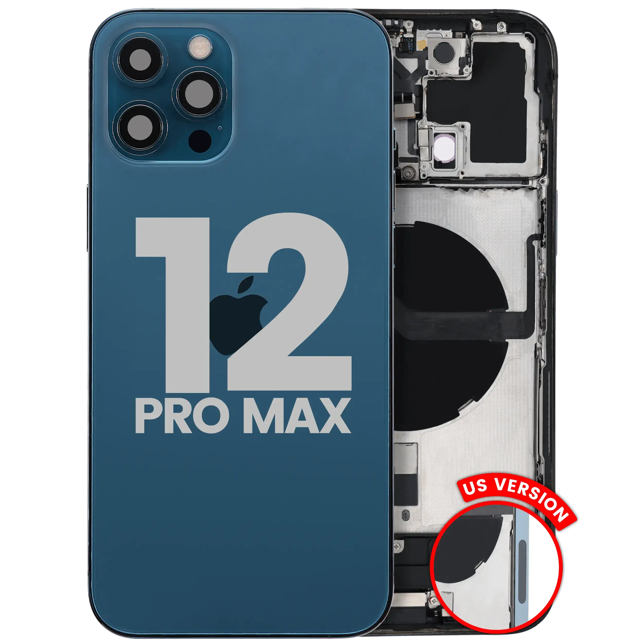 Scocca posteriore con flat connettore di ricarica e minuteria per iPhone 12 Pro Max (US Version) (Used Service Pack Pull: Grade C) (Pacific Blu)