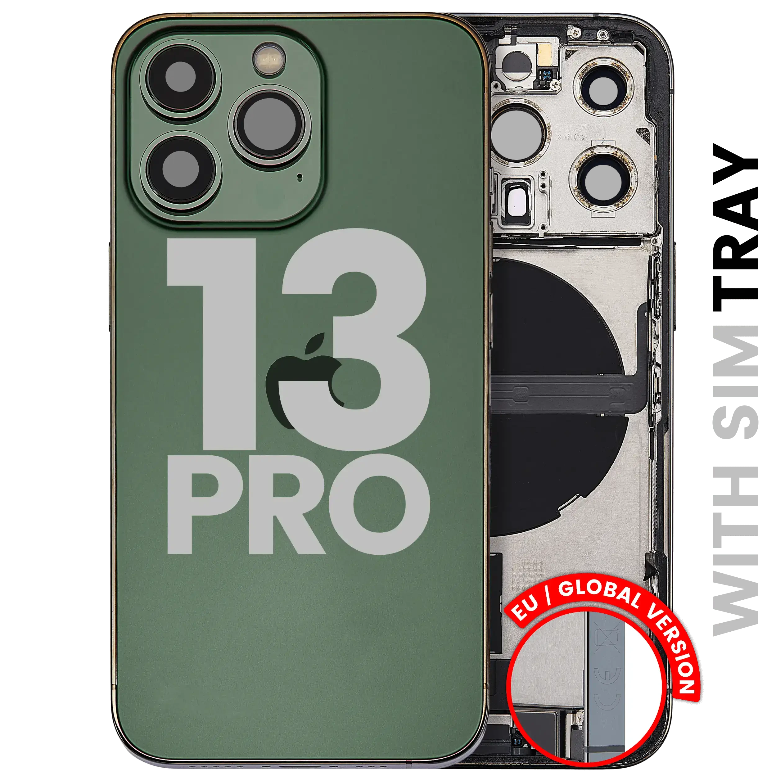 Scocca posteriore con flat connettore di ricarica e minuteria per iPhone 13 Pro (EU / Global Version) (Used Service Pack Pull: Grade C) (Alpine Verde)