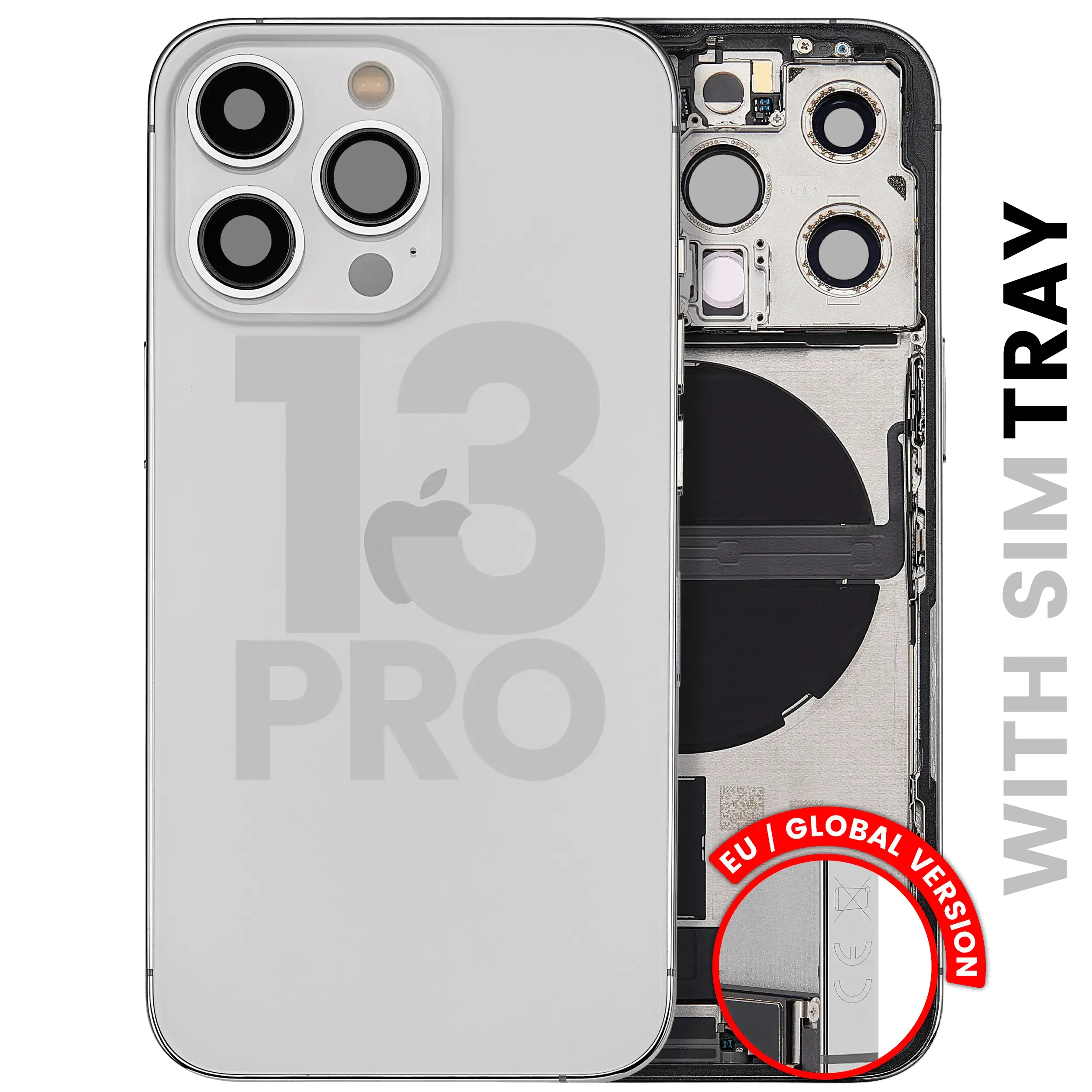 Scocca posteriore con flat connettore di ricarica e minuteria per iPhone 13 Pro (EU / Global Version) (Used Service Pack Pull: Grade B) (Argento)