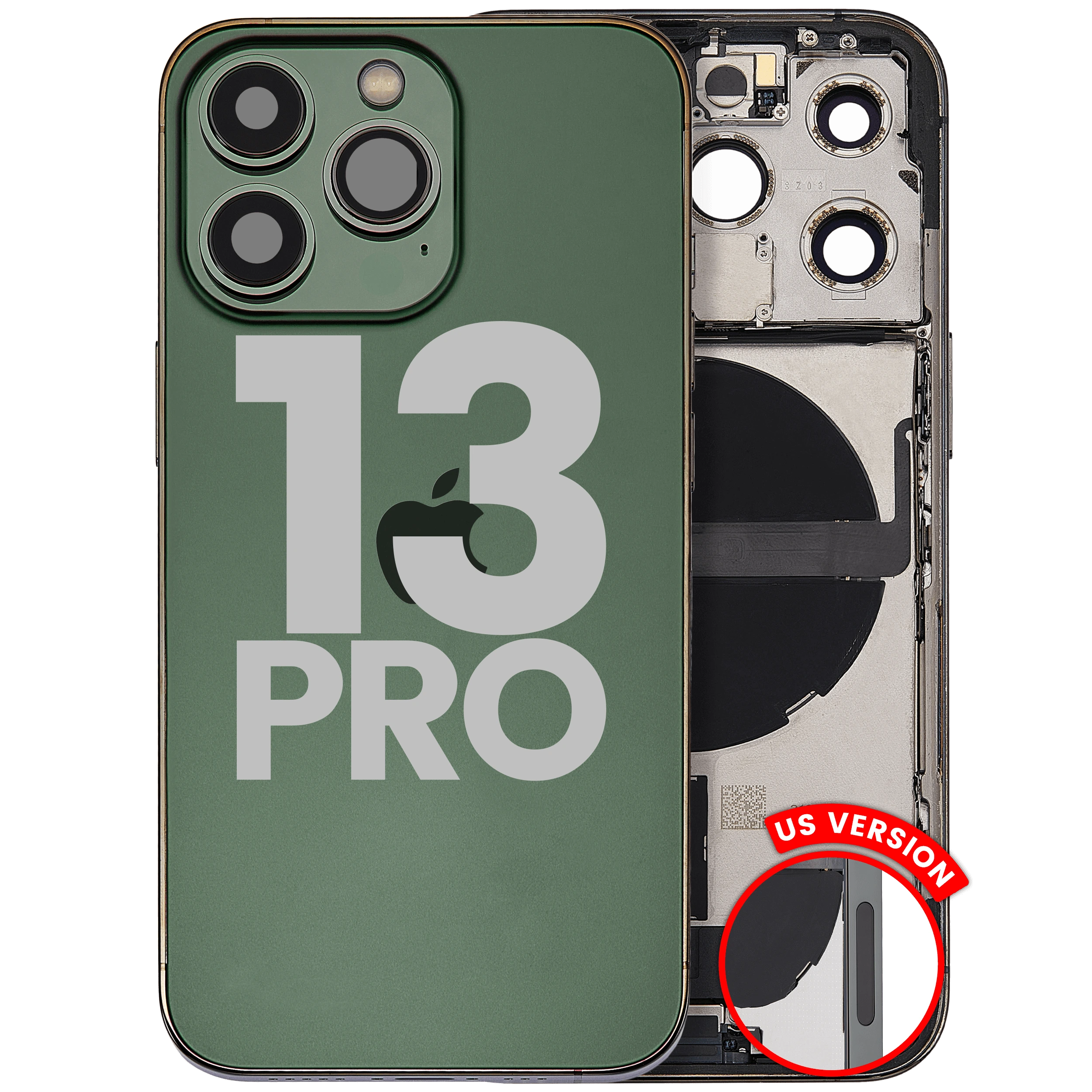 Scocca posteriore con flat connettore di ricarica e minuteria per iPhone 13 Pro (US Version) (Used Service Pack Pull: Grade C) (Alpine Verde)