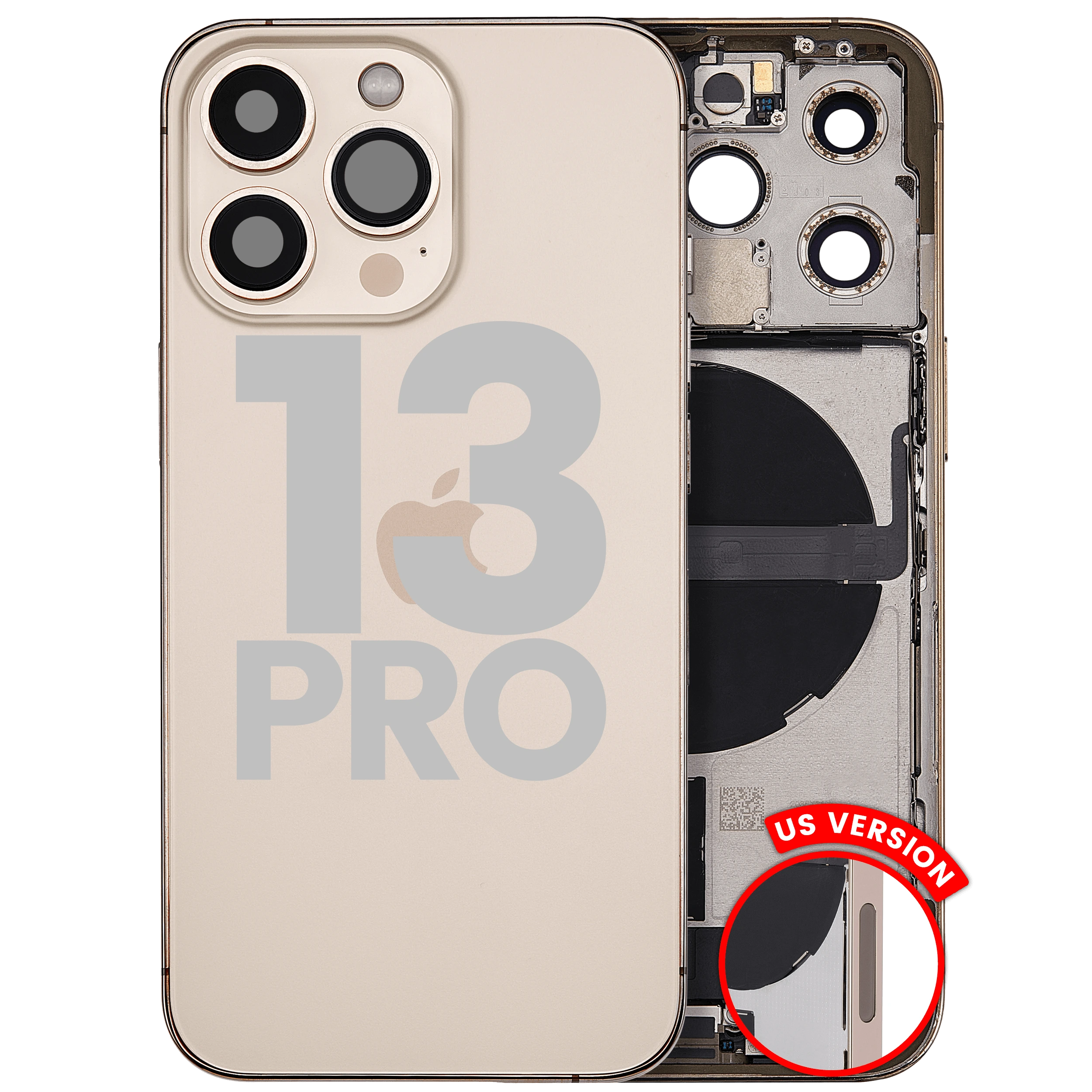Scocca posteriore con flat connettore di ricarica e minuteria per iPhone 13 Pro (US Version) (Used Service Pack Pull: Grade C) (Oro)