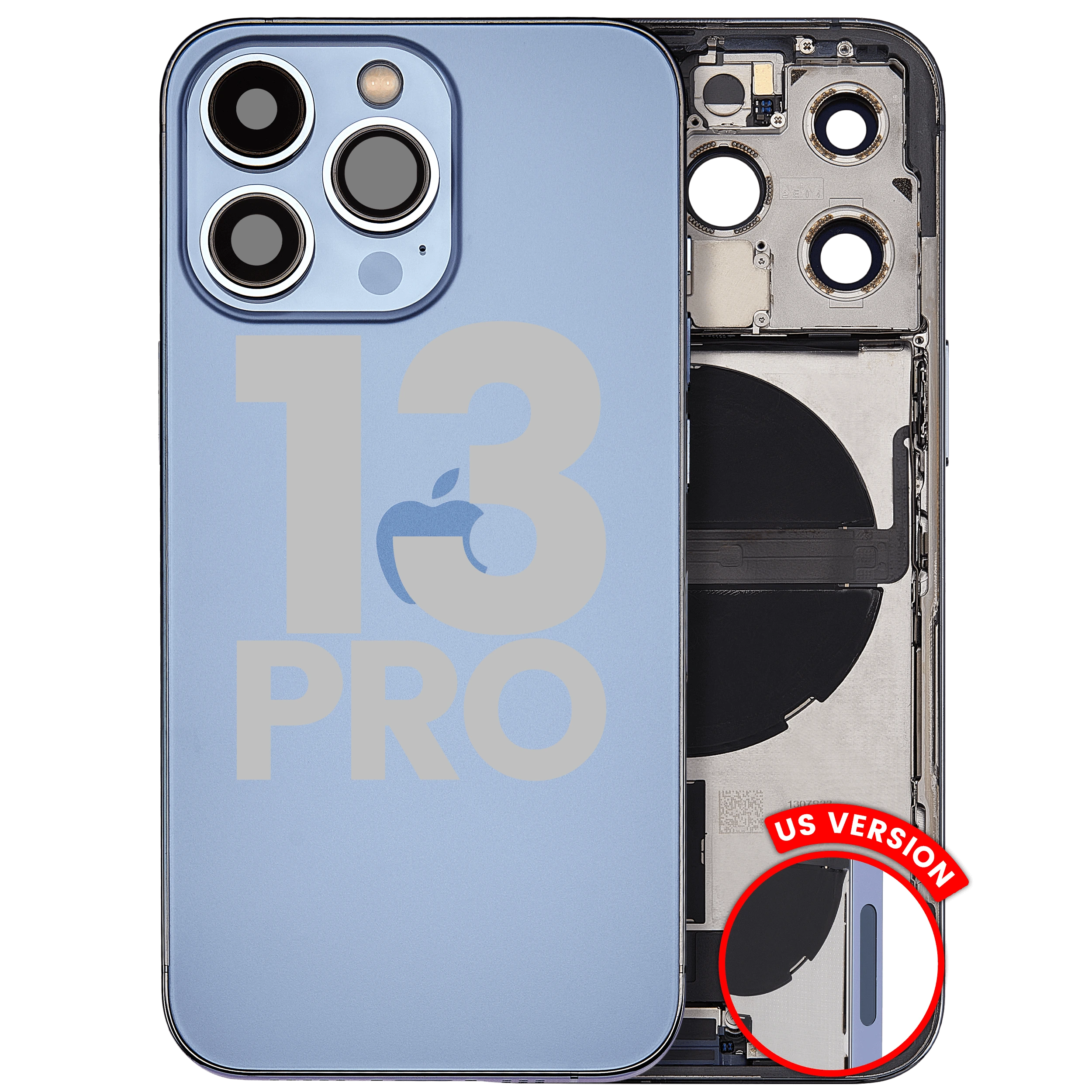 Scocca posteriore con flat connettore di ricarica e minuteria per iPhone 13 Pro (US Version) (Used Service Pack Pull: Grade C) (Sierra Blu)