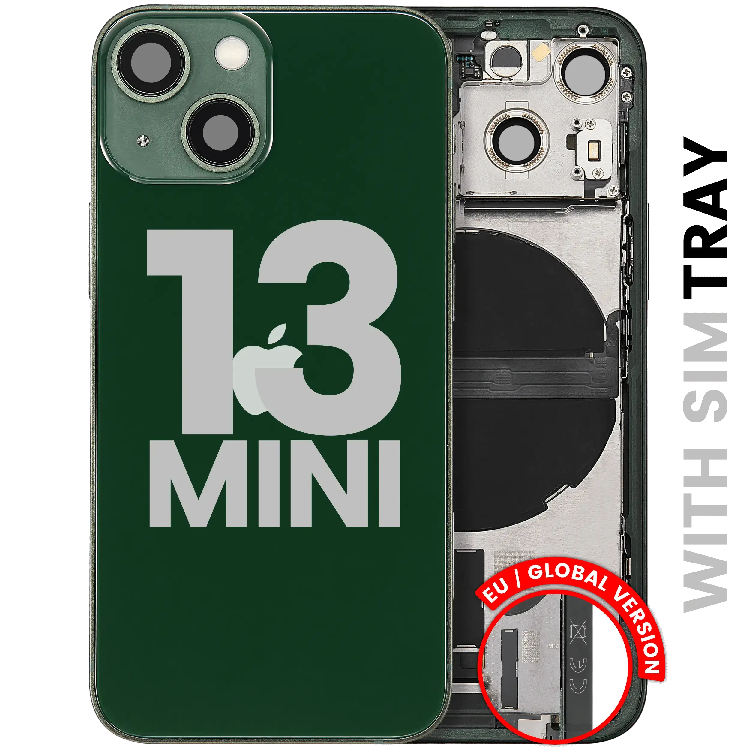Scocca posteriore con flat connettore di ricarica e minuteria per iPhone 13 Mini (EU / Global Version) (Used Service Pack Pull: Grade C) (Verde)