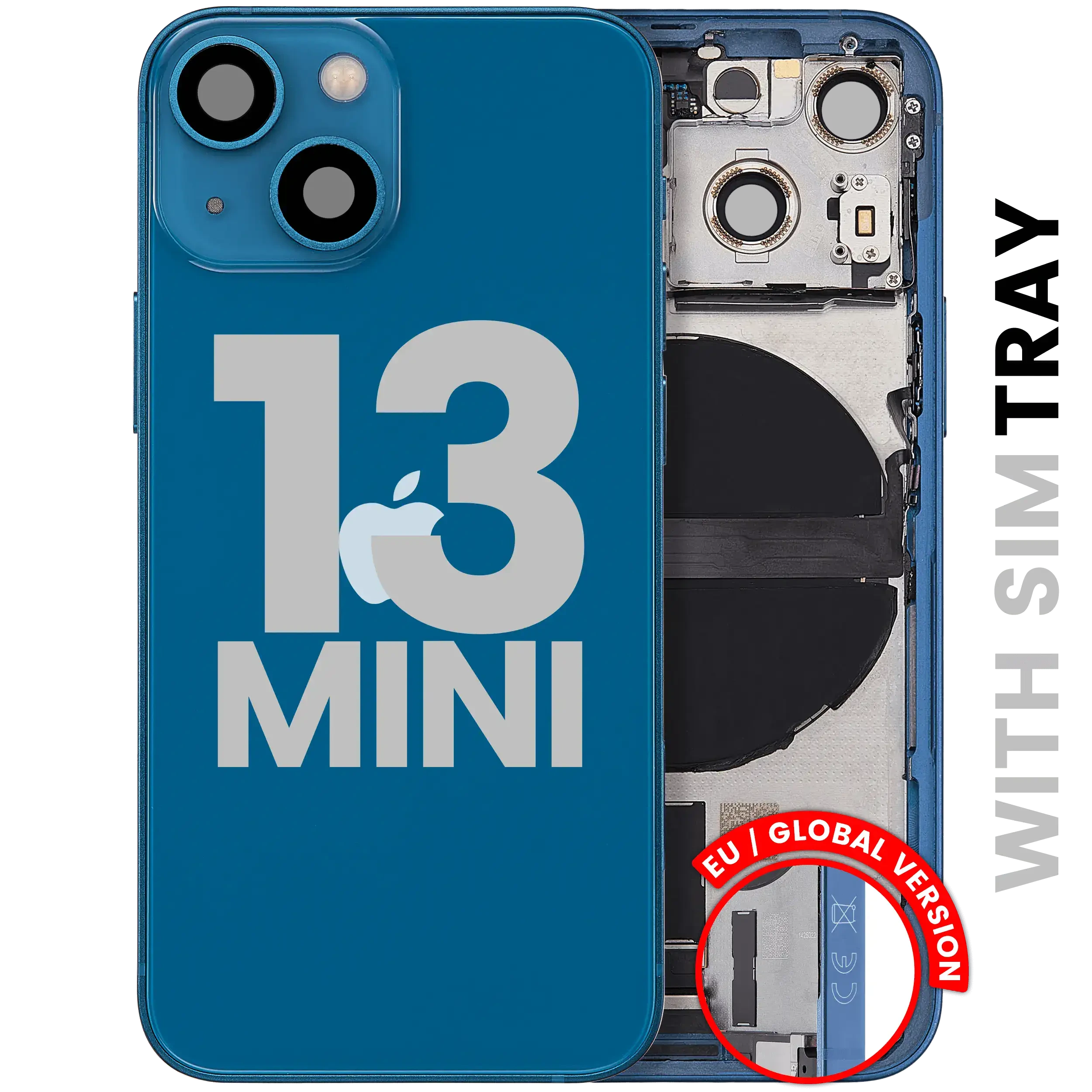 Scocca posteriore con flat connettore di ricarica e minuteria per iPhone 13 Mini (EU / Global Version) (Used Service Pack Pull: Grade C) (Blu)