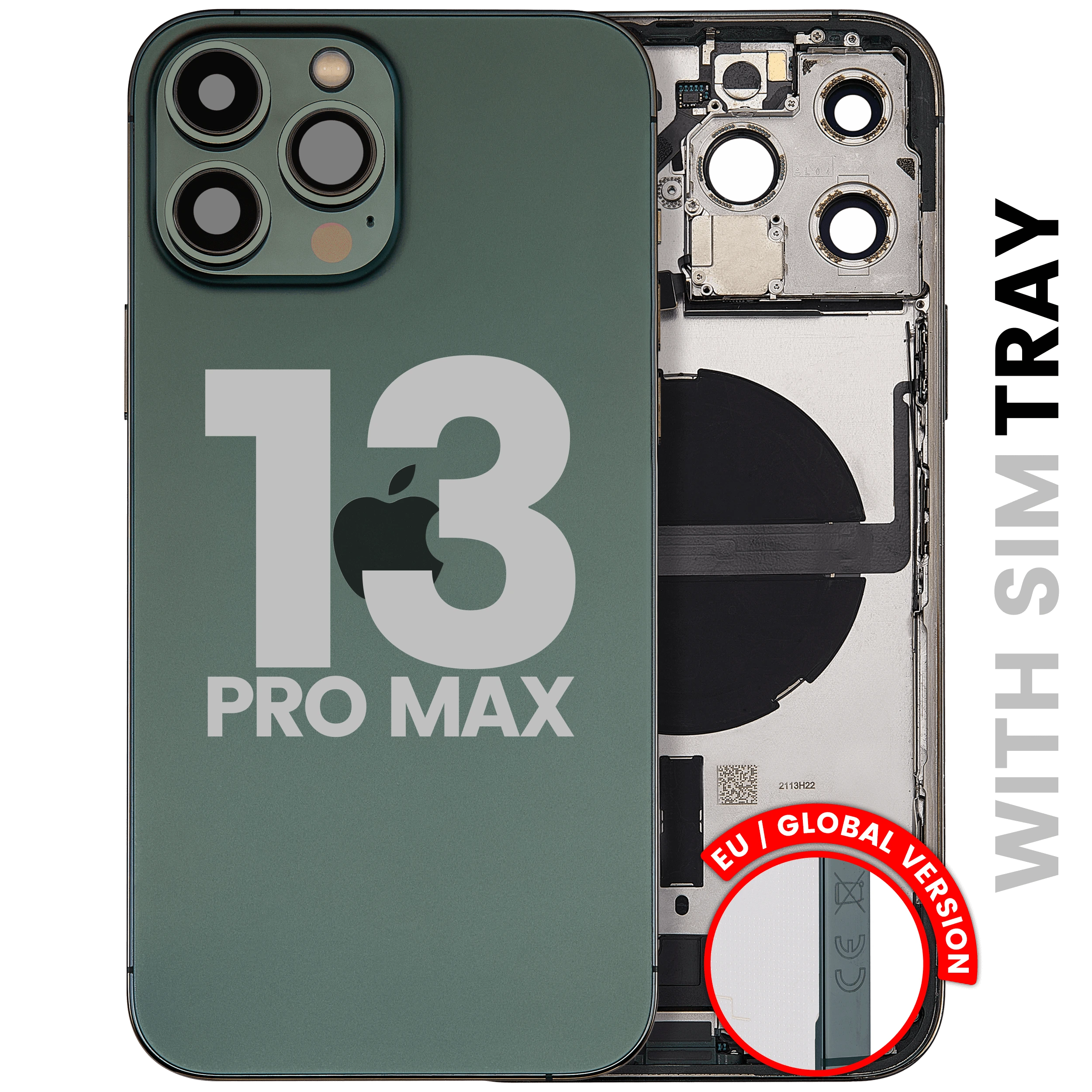 Scocca posteriore con flat connettore di ricarica e minuteria per iPhone 13 Pro Max (EU / Global Version) (Used Service Pack Pull: Grade B) (Alpine Verde)