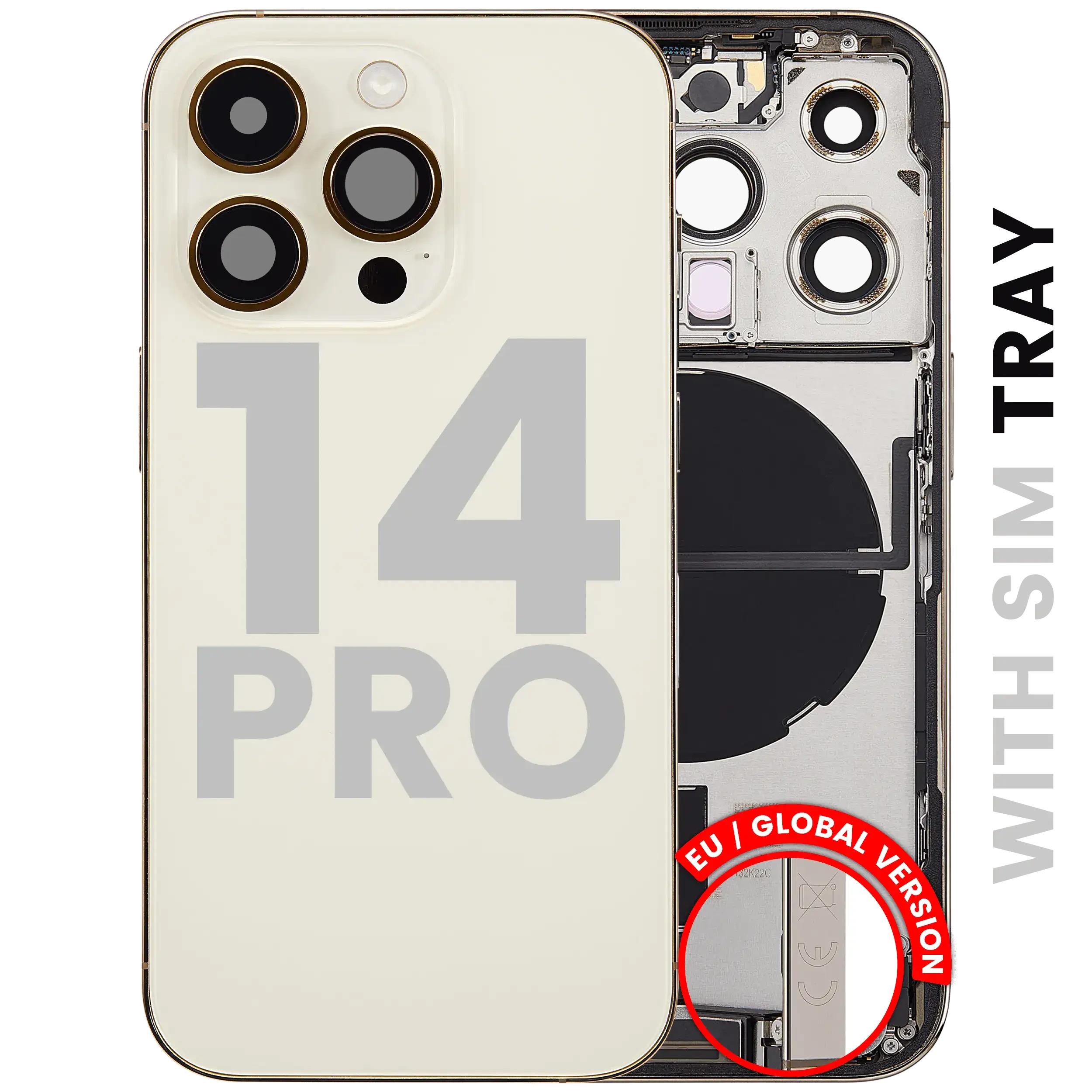 Scocca posteriore con flat connettore di ricarica e minuteria per iPhone 14 Pro (EU / Global Version) (Used Service Pack Pull: Grade B) (Oro)