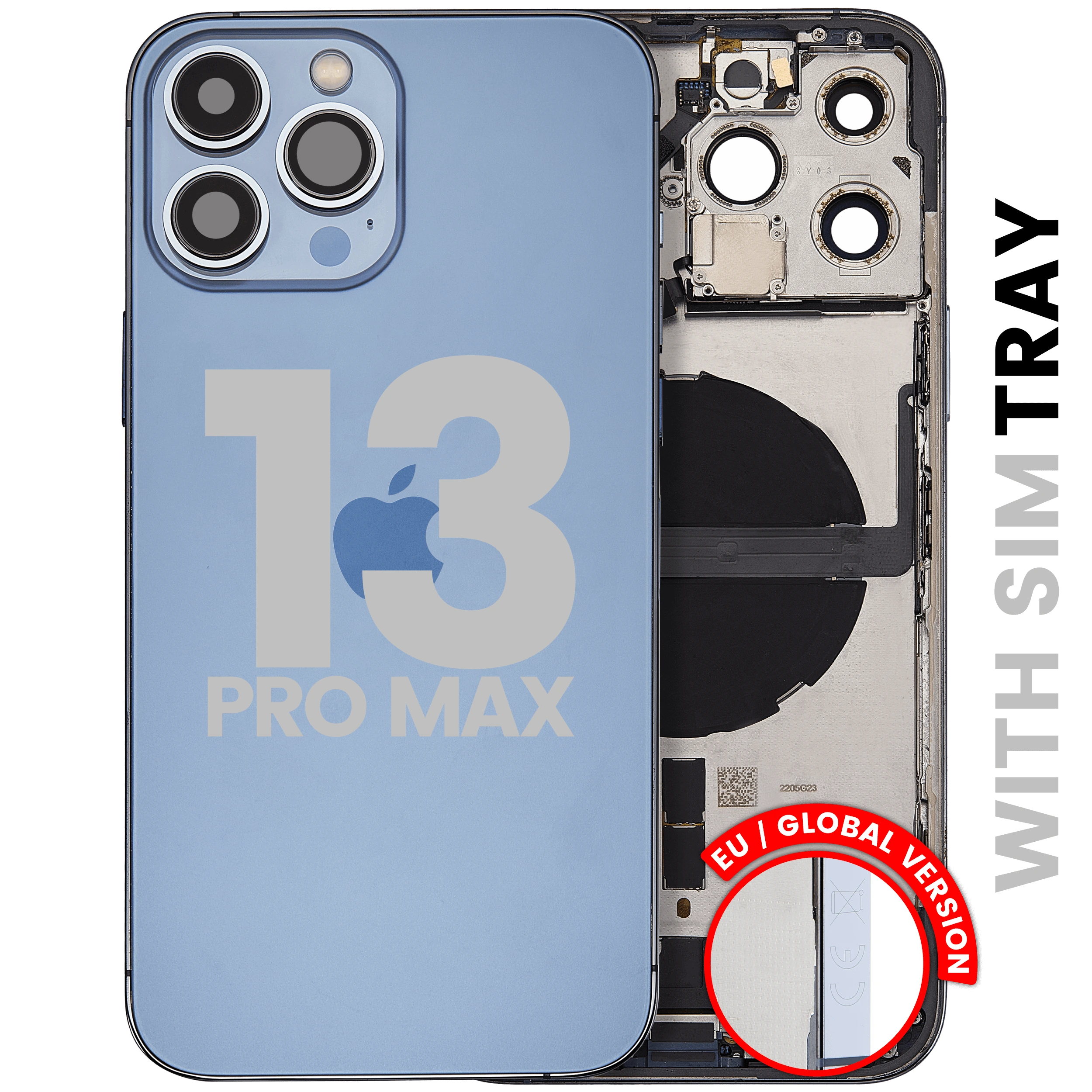Scocca posteriore con flat connettore di ricarica e minuteria per iPhone 13 Pro Max (EU / Global Version) (Used Service Pack Pull: Grade B) (Sierra Blu)
